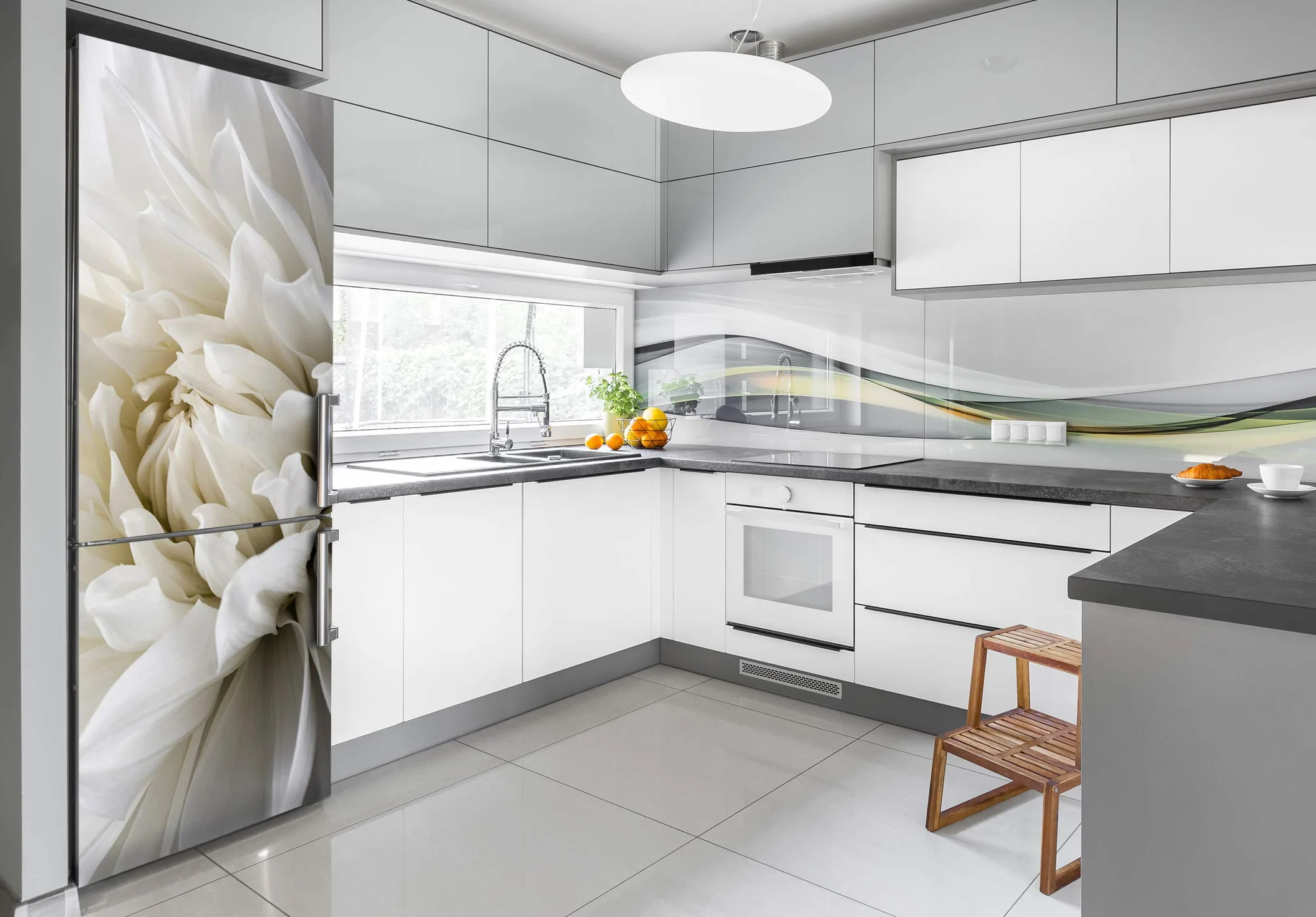 Tulup Naklejka Na Lodówkę 70x180cm Tapeta Kuchenna Dekoracyjna Samoprzylepna Kuchnia - Biała Dalia