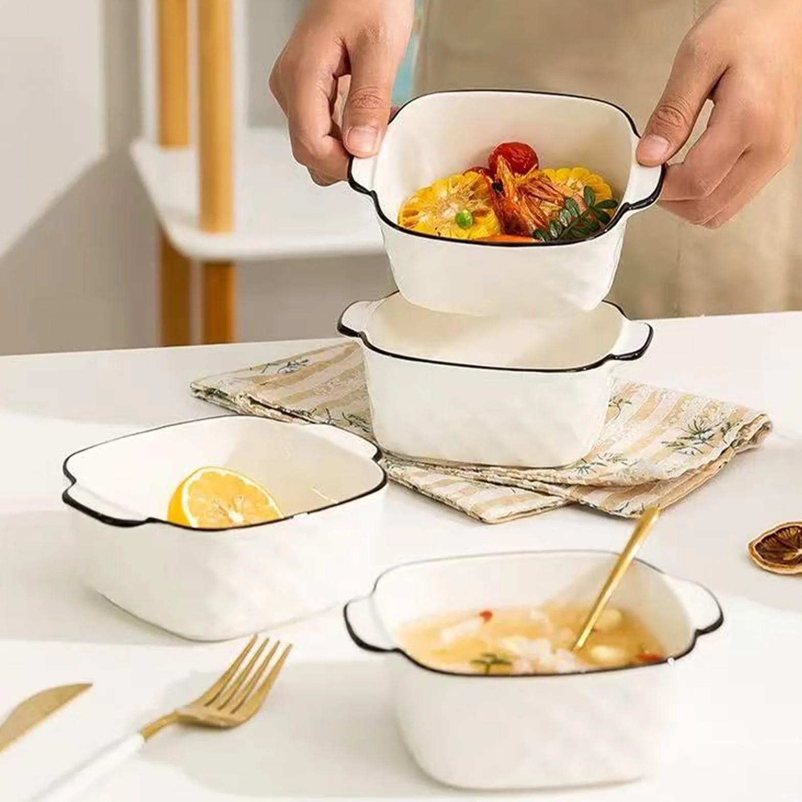 Zestaw 4 ceramicznych naczyń do pieczenia, 400 ml, małe naczynie do pieczenia do frytkownicy powietrznej, ceramiczne naczynia do pieczenia z uchwytami, mały piekarnik, naczynie do zapiekanek, małe do