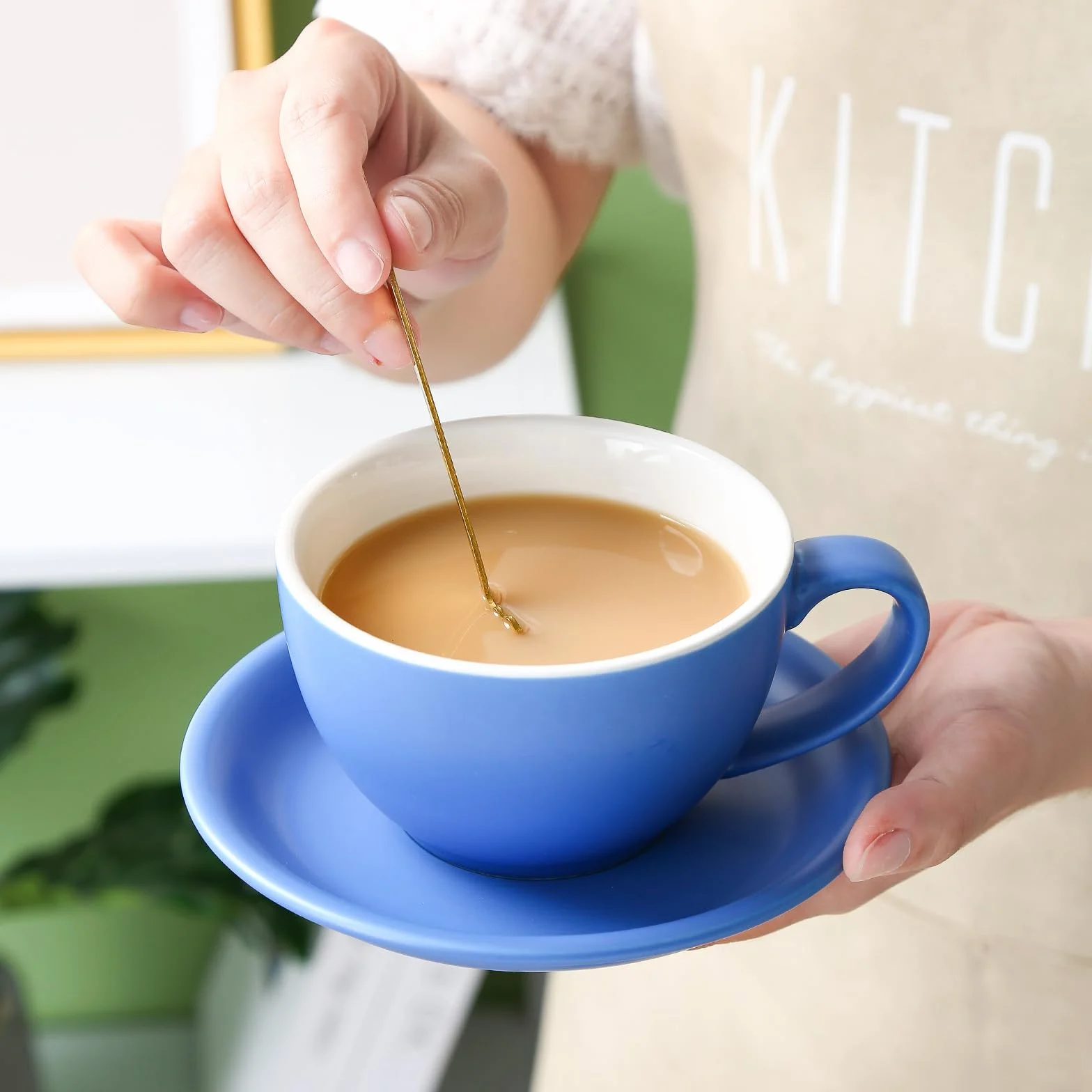 Yundu Zestaw filiżanek do cappuccino i kawy, 4 x 300 ml, ceramiczne, matowe ciemne odcienie, mieszanka do latte art i baristy