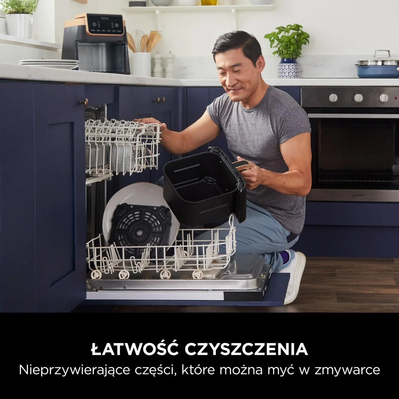 Ninja Air Fryer MAX PRO Frytkownica beztłuszczowa 6,2 l, nie używa oleju, jedna duża kwadratowa szuflada, rozmiar rodzinny, powłoka nieprzywierająca, kosz i talerz na chrupiące dania, AF180EUCP