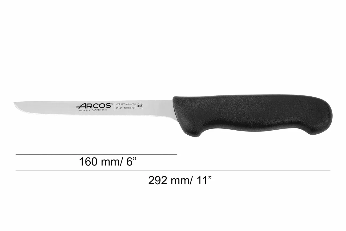 Arcos 294125 seria 2900-boning nóż nóż nitrm 160 mm (6,30 cala) - uchwyt polipropylenowy czarny kolor, 18/8 stal nierdzewna