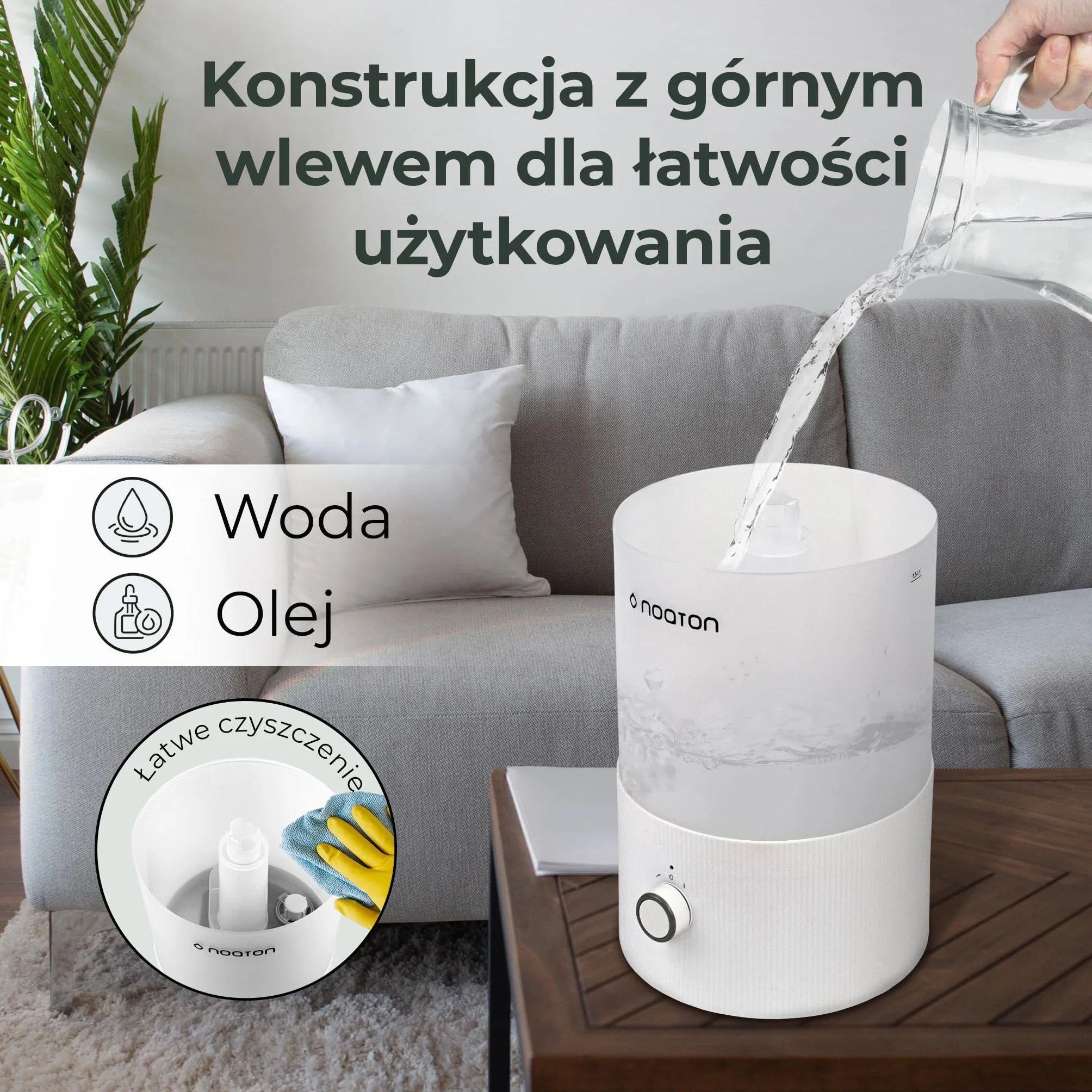 Noaton Essential Nawilżacz Powietrza 3,3L, Napełnianie od Góry, 33h Pracy, Oświetlenie LED