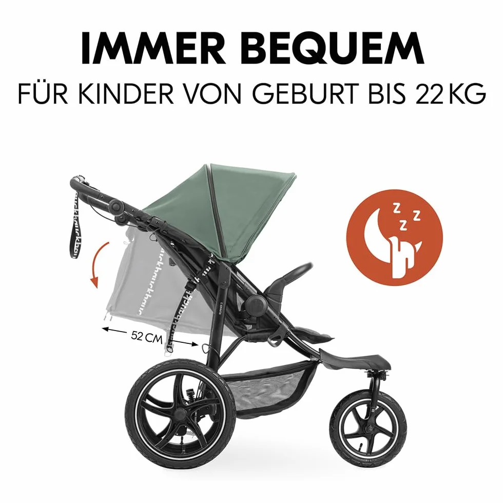 hauck Lekki wózek dziecięcy Runner 3 o wadze do 22 kg - wózek dziecięcy z 3 kołami rozkładany - wózek dziecięcy z oponami XL pneumatyczne - zawieszenie - hamulec ręczny - kaptur XL UPF 50+ - Jungle