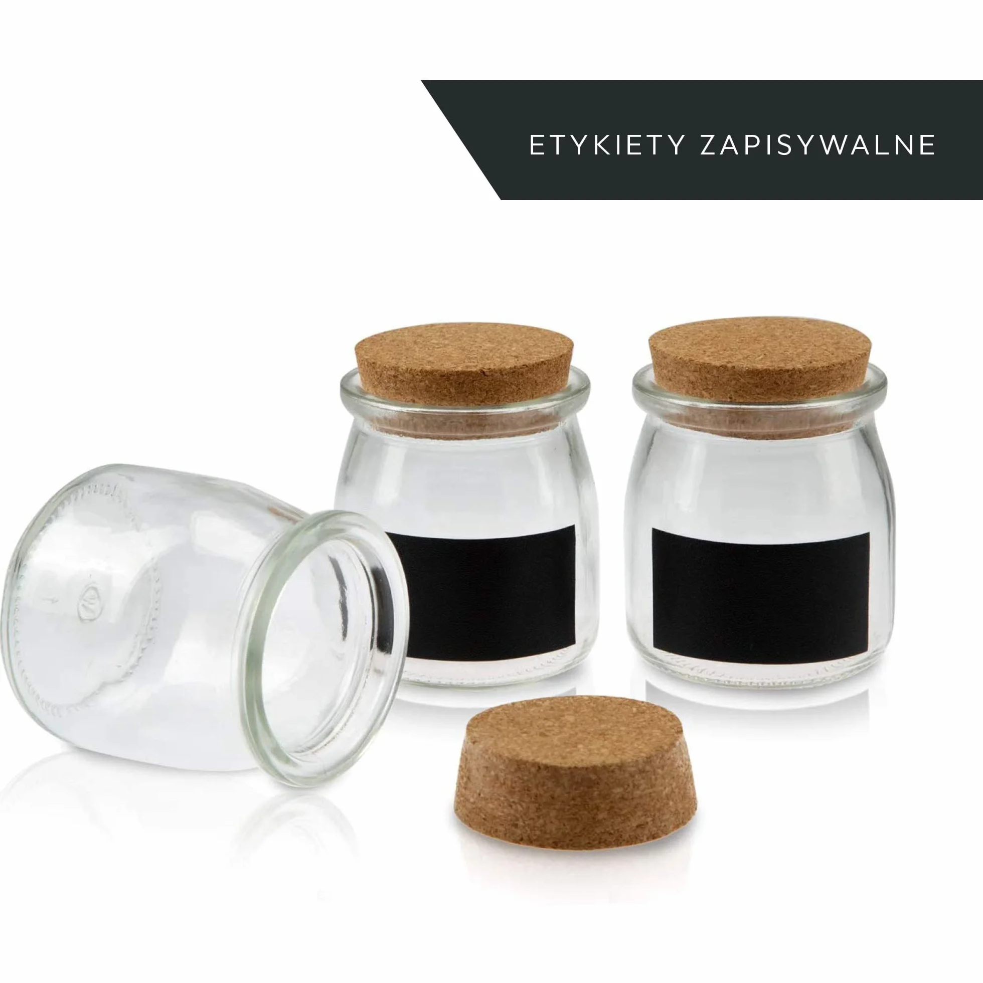 Zestaw słoików na przyprawy z zamknięciem korkowym, etykiety i pisak kredowy, do organizacji w kuchni i przechowywania, 6,6 x 7,2 x 6,6 cm, 150 ml
