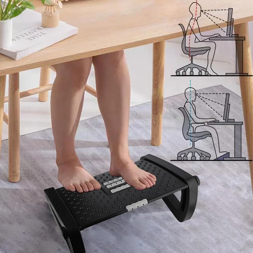 Ergonomiczny Podnóżek na Biurko z Funkcją Masażu, 6 Regulowanych Wysokości