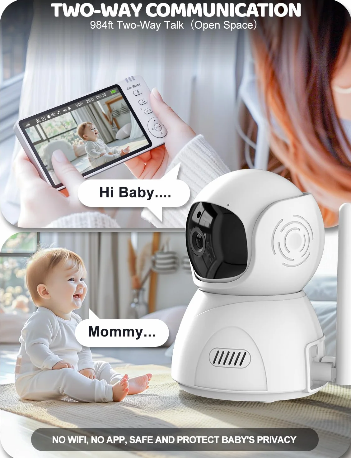 OBVHNUA Baby Monitor 5 sztuk Kamera dla niemowląt Ekran 720P HD Babyphone Wideo Baby Monitor z Pan-Tilt 2X-4X Zoom Wizja nocna VOX Intercom 8 Kołysanek 5 Budzik Temperatura Czas