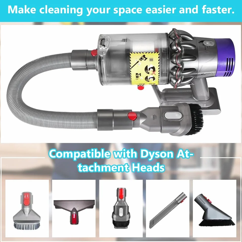BUZIFU 4-częściowy zestaw akcesoriów do odkurzacza Dyson V7, V8, V10, V11, V12, V15, przedłużacz węża + elastyczna ssawka szczelinowa + adapter, akcesoria, przyłącze węża zapasowego, długa płaska