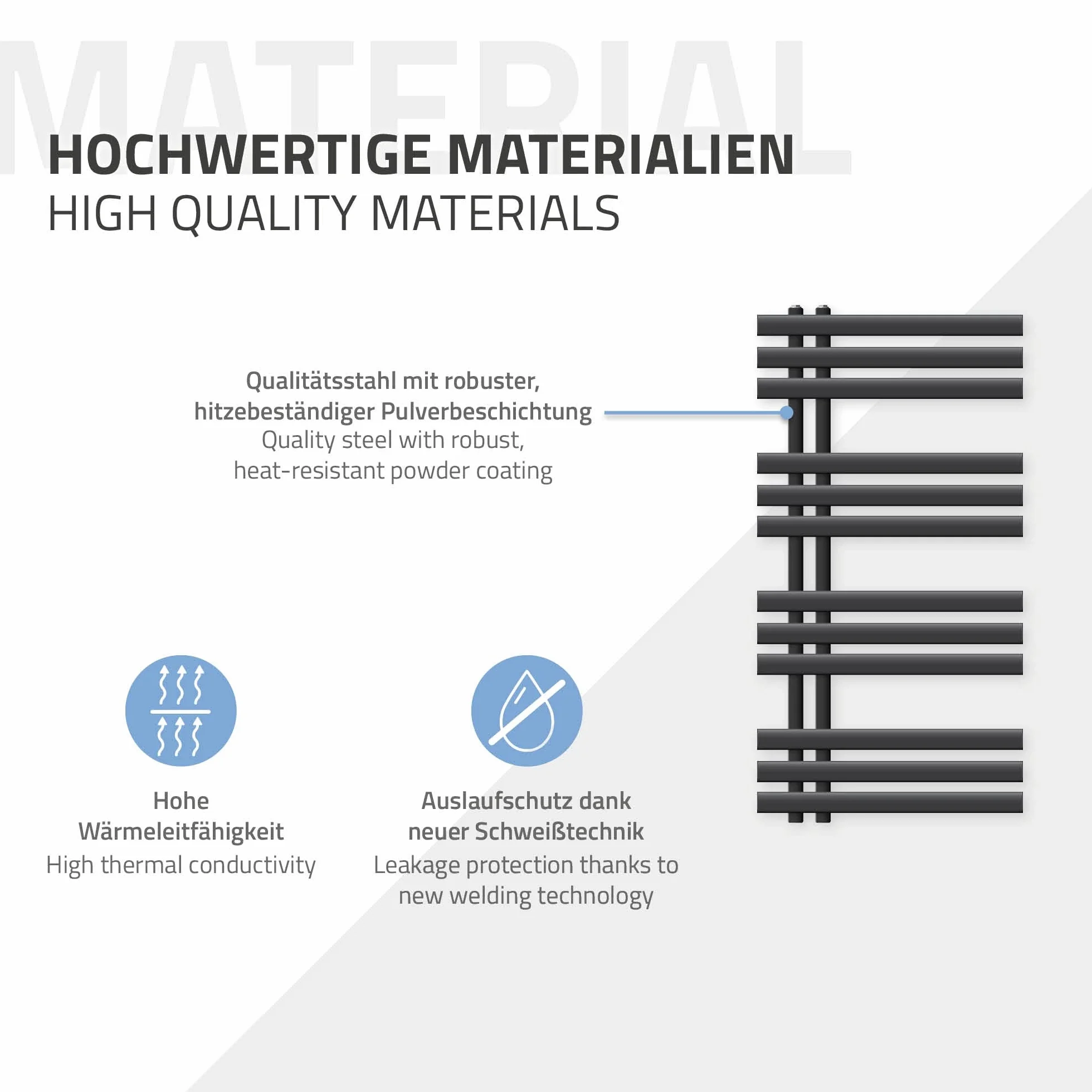 ECD Germany Iron EM Design Grzejnik łazienkowy elektryczny 500 x 1000 mm Antracyt z prętem grzewczym 300W Chrom Duża pojemność - Design Radiator Panel Radiator Towel Warmer Towel Dryer