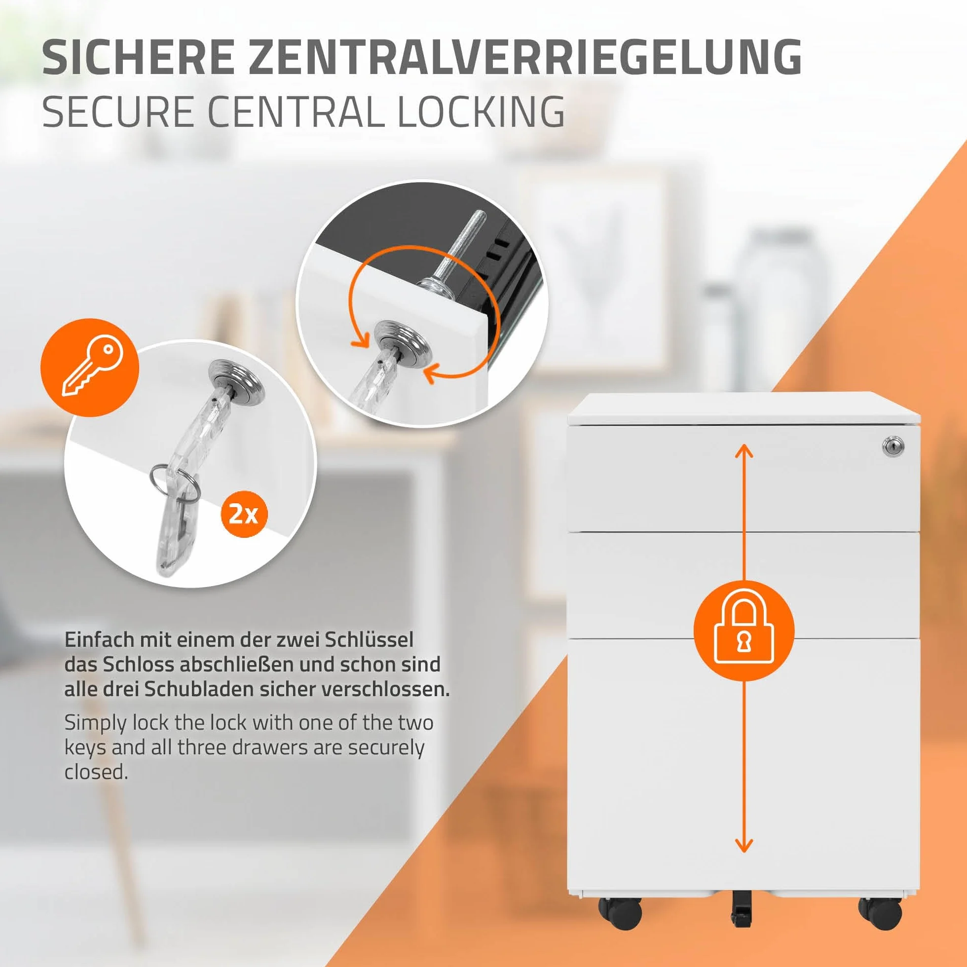 ML-Design Zestaw 2 metalowych kontenerów mobilnych z 3 szufladami 39x50x56 cm stalowy szafka biurowa zamykana