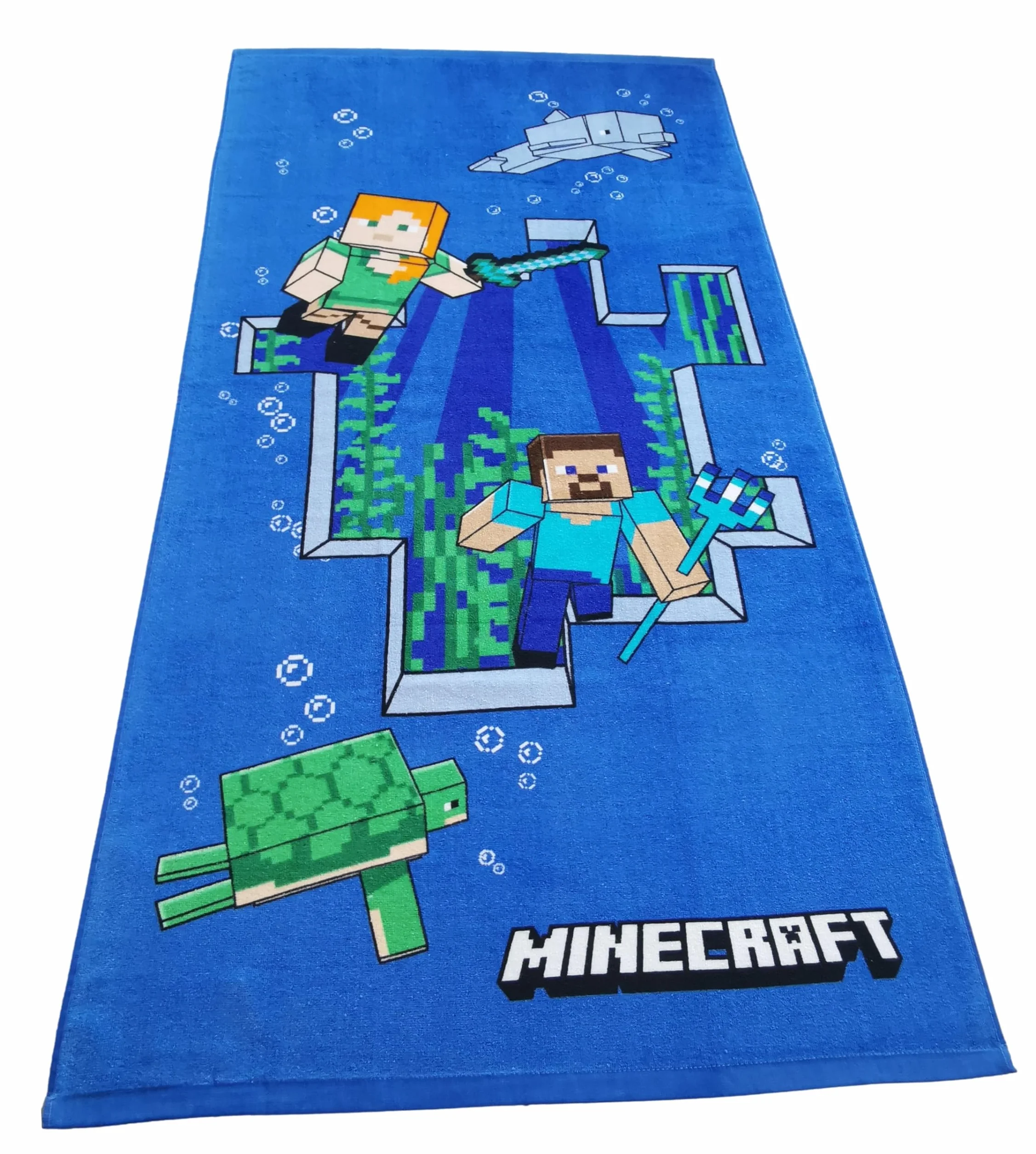 Theonoi Ręcznik kąpielowy dla dziewczynek i chłopców na plażę i prysznic - 100% bawełna, 70x140cm (Minecraft Steve Alex)