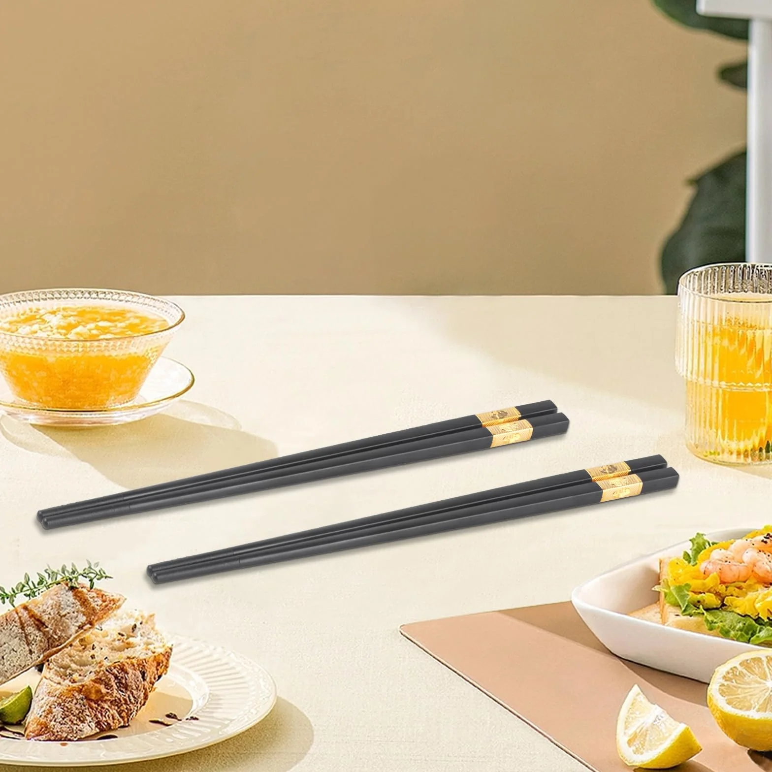 10 Par Czarnych Pałeczków do Jedzenia, Wytrzymałe Pałeczki z Stopu, Pałeczki Do Sushi Można Myć w Zmywarce, Wielokrotnego Użytku, Chińskie Japońskie Anti-Poślizgowe Pałeczki Do Potraw Azjatyckich