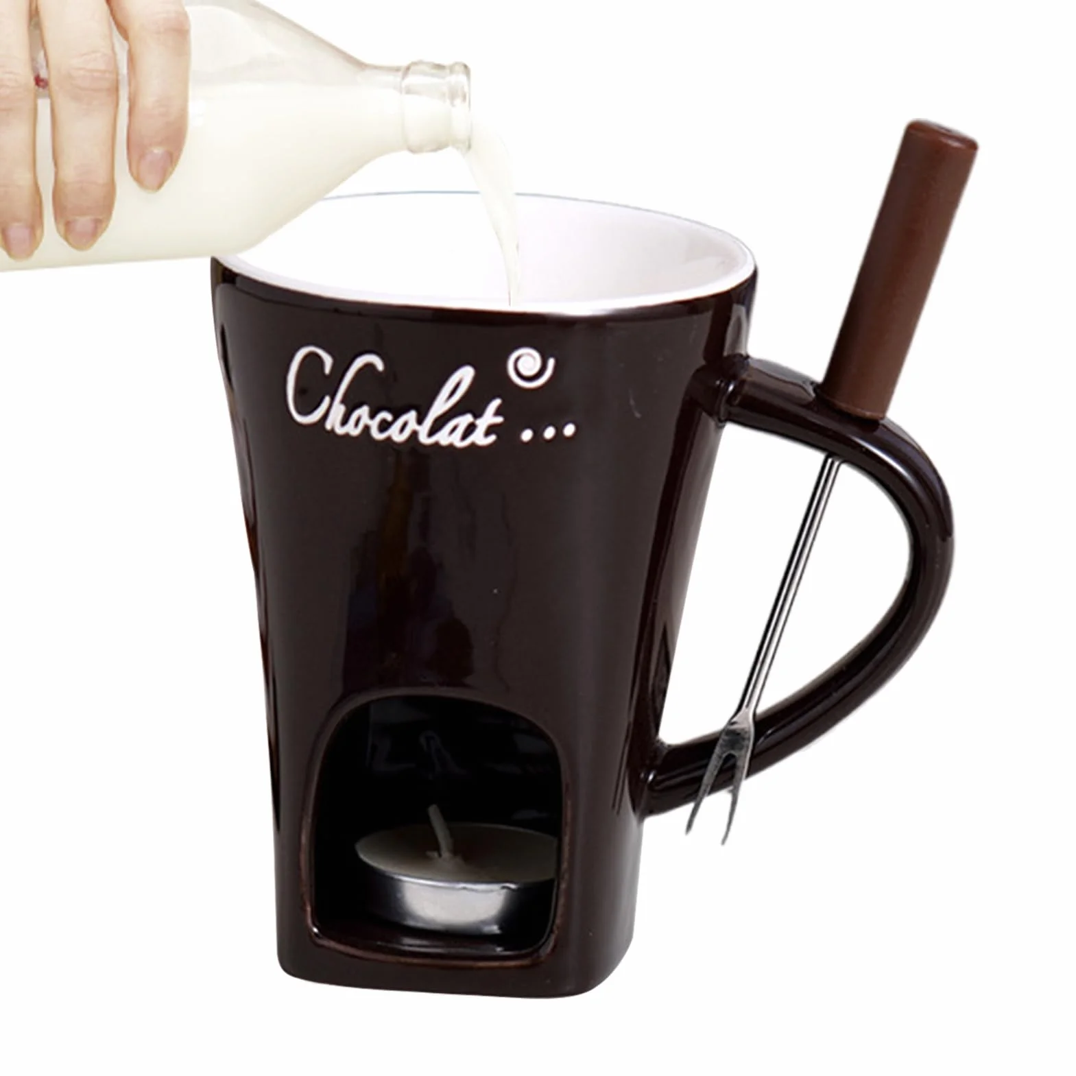 Kubek Do Fondue,Ceramiczny Garnuszek Do Roztapiania Czekolady,Przenośny Zestaw Kubka Hot Pot | Owoców Morza Obiad Deser Sos Ser Cukierek Ser Urodziny Randka Noc Pikniki Impreza Rodzina