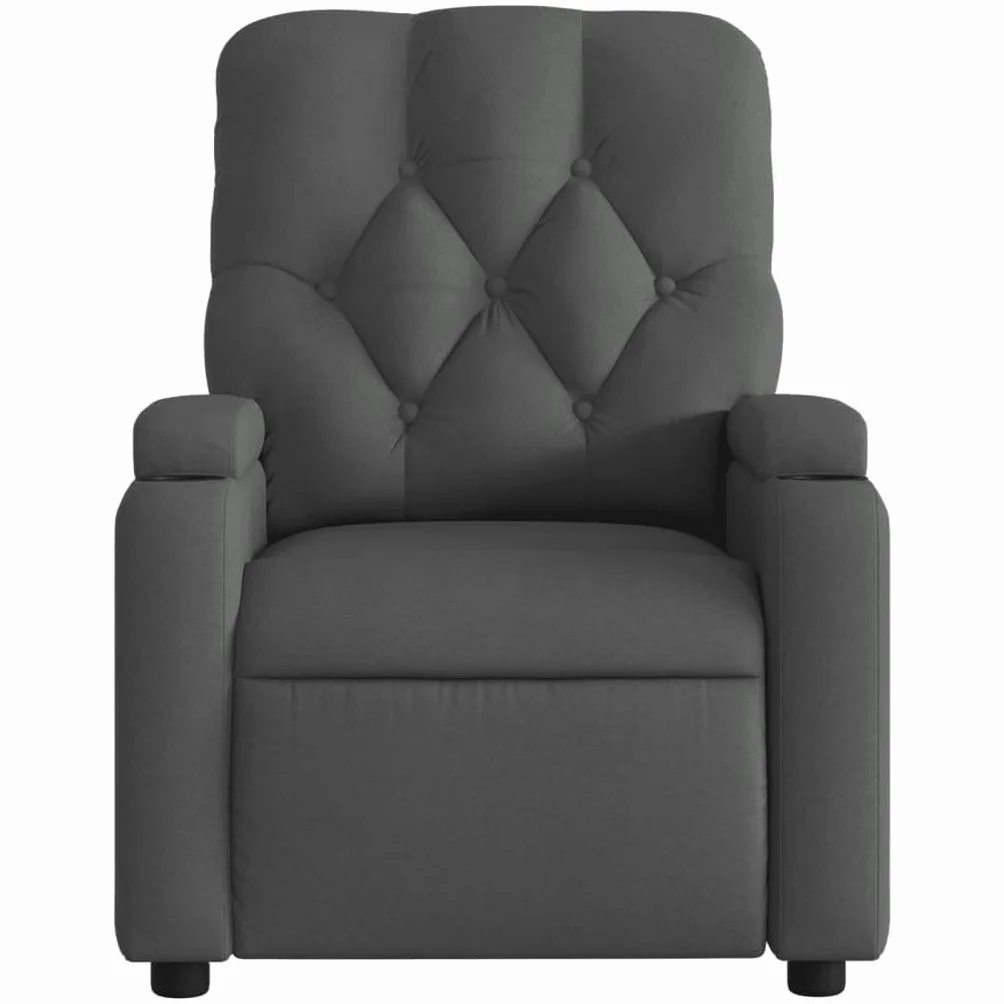 Fotel relaksacyjny, ciemnoszary, materiał z regulowanym oparciem i podnóżkiem, ergonomiczny fotel tapicerowany z drewnianą i metalową ramą, idealny do relaksu, czytania i oglądania telewizji