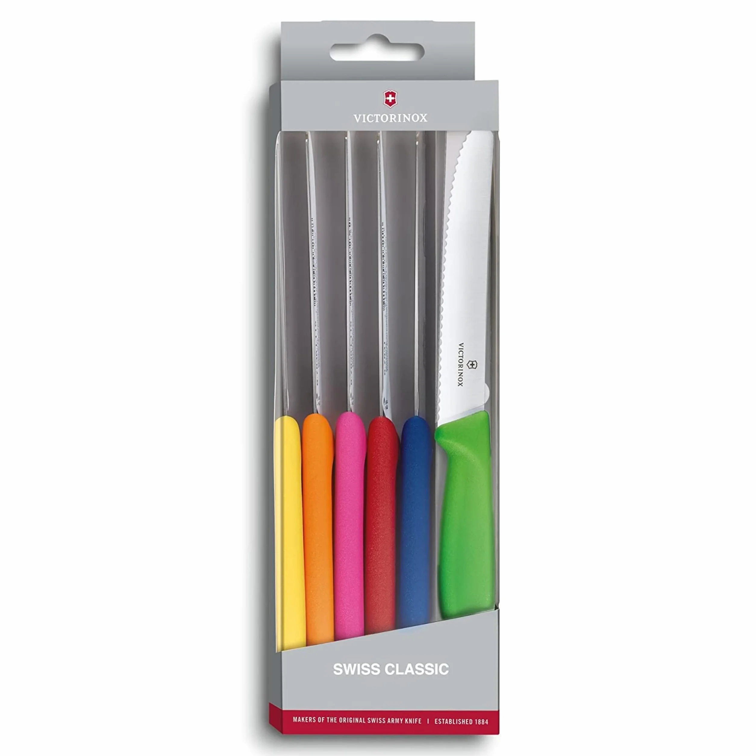 Victorinox Swiss Classic Tomaten- und Tafelmesser-Set, 6-teilig , Wellenschliff, 11 cm, mehrfarbig