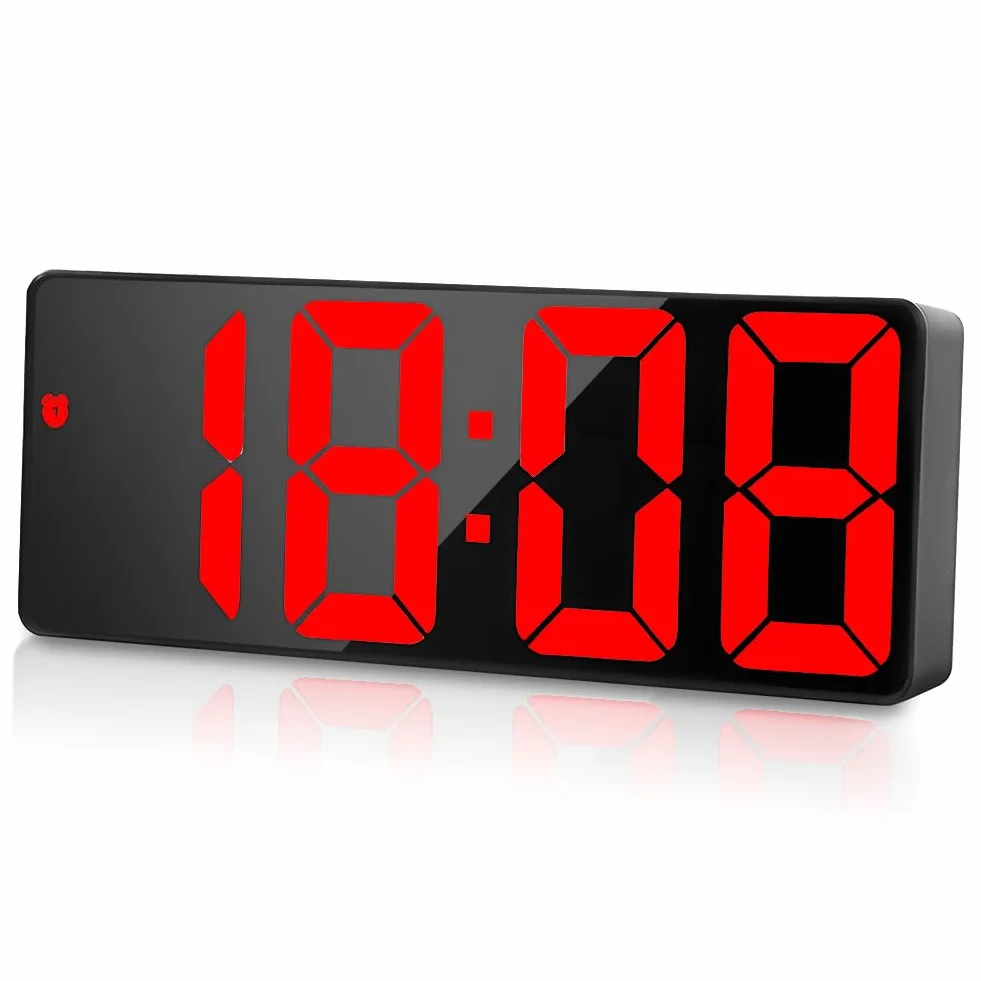 Flintronic Cyfrowy budzik, zegar LED z dużym wyświetlaczem, budzik nocny, zegar zasilany baterią, budziki z drzemką, temperatura, data, jasność regulowana dla domu, biura