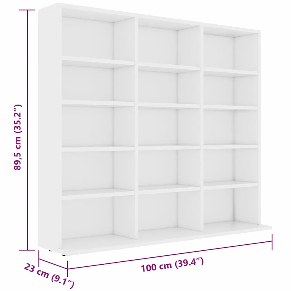 Fengshui Regał na płyty CD biały 100 x 23 x 89,5 cm materiał drewnopochodny | 15 otwartych przegródek, na płyty gramofonowe i akcesoria, może służyć jako szafka na dokumenty, wytrzymała i trwała