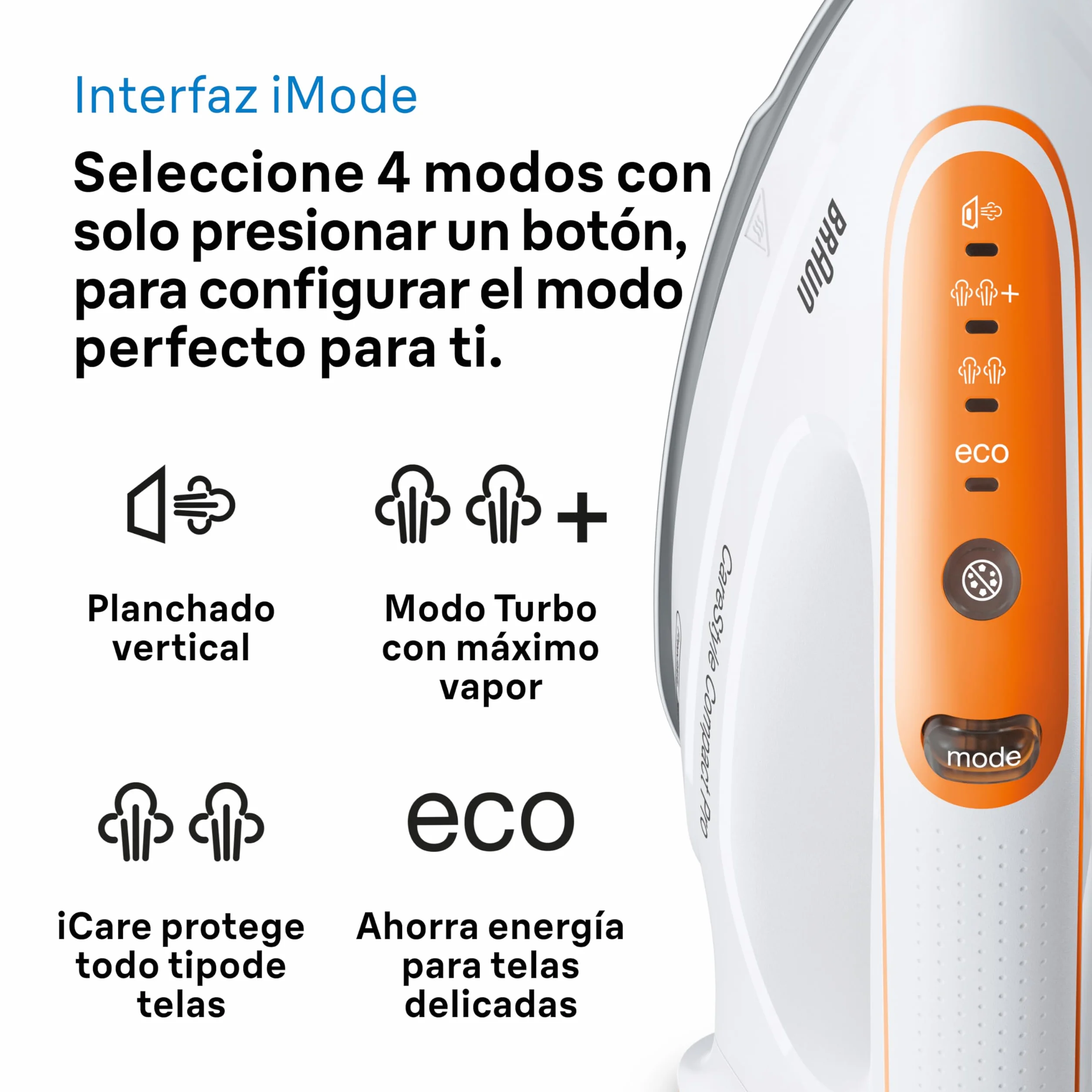 Braun CareStyle Compact Pro żelazko generujące parę, FreeGlide 3D, tryb iCareMode, Eco i Turbo, pionowe parowanie, niekapiący, zbiornik na wodę 1,5 l, 6 bar/400 g/min, 2400 W, biały/pomarańczowy