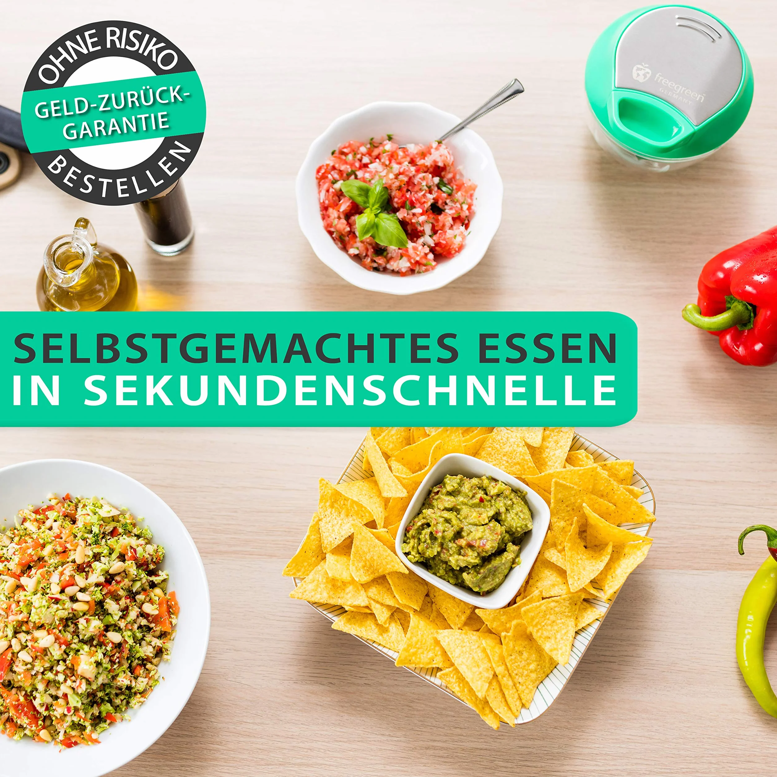 freegreen® Germany krajalnica do warzyw 540 ml, wielofunkcyjna szatkownica, uniwersalna szatkownica, idealna do owoców i warzyw, cebuli, czosnku, pomidorów, orzechów
