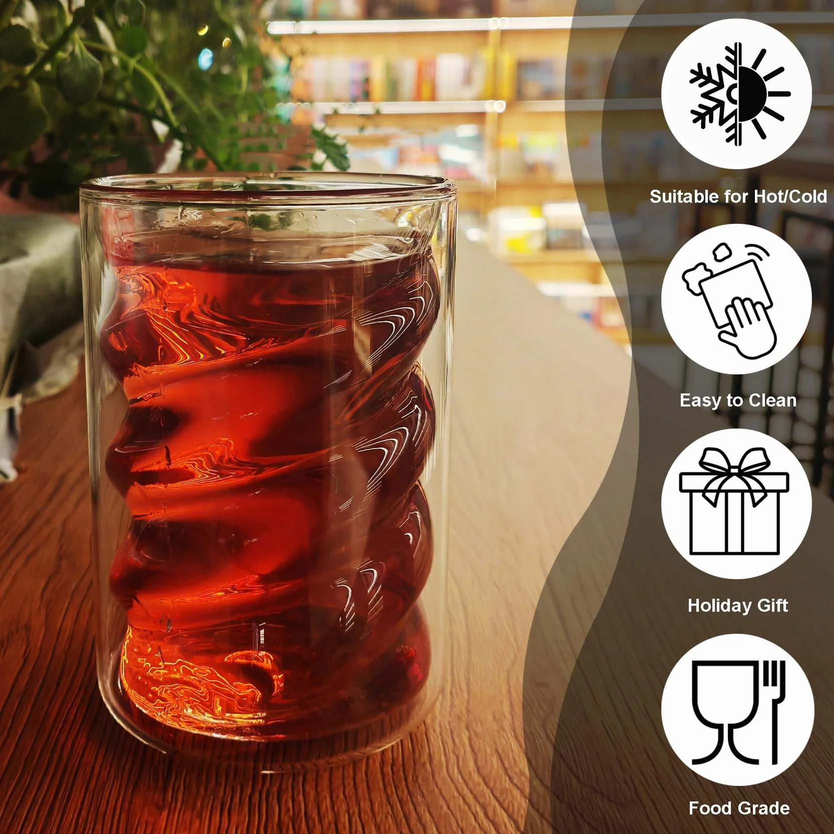 Zestaw 4 filiżanek do kawy 400 ml dwuwarstwowe ze szkła borokrzemowego z łyżkami