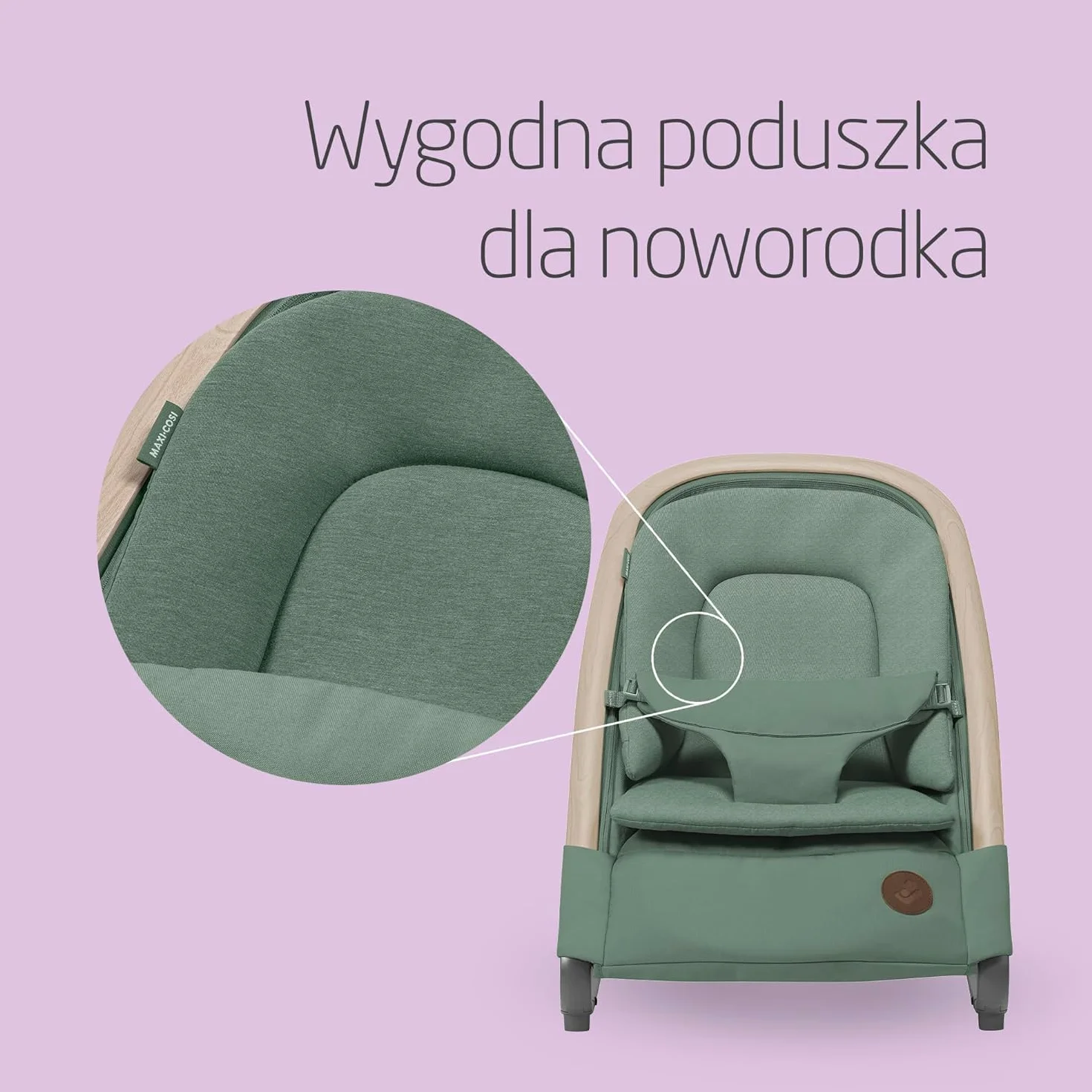 Maxi-Cosi Bujaczek leżaczek Kori 2 w 1 z łukiem z zabawkami, 0–2 lata, do 15 kg, bujaczek dla dziecka, 3 poz. odchylania jedną ręką, Uprząż Easy- in, Lekki i kompaktowy, Beyond Green