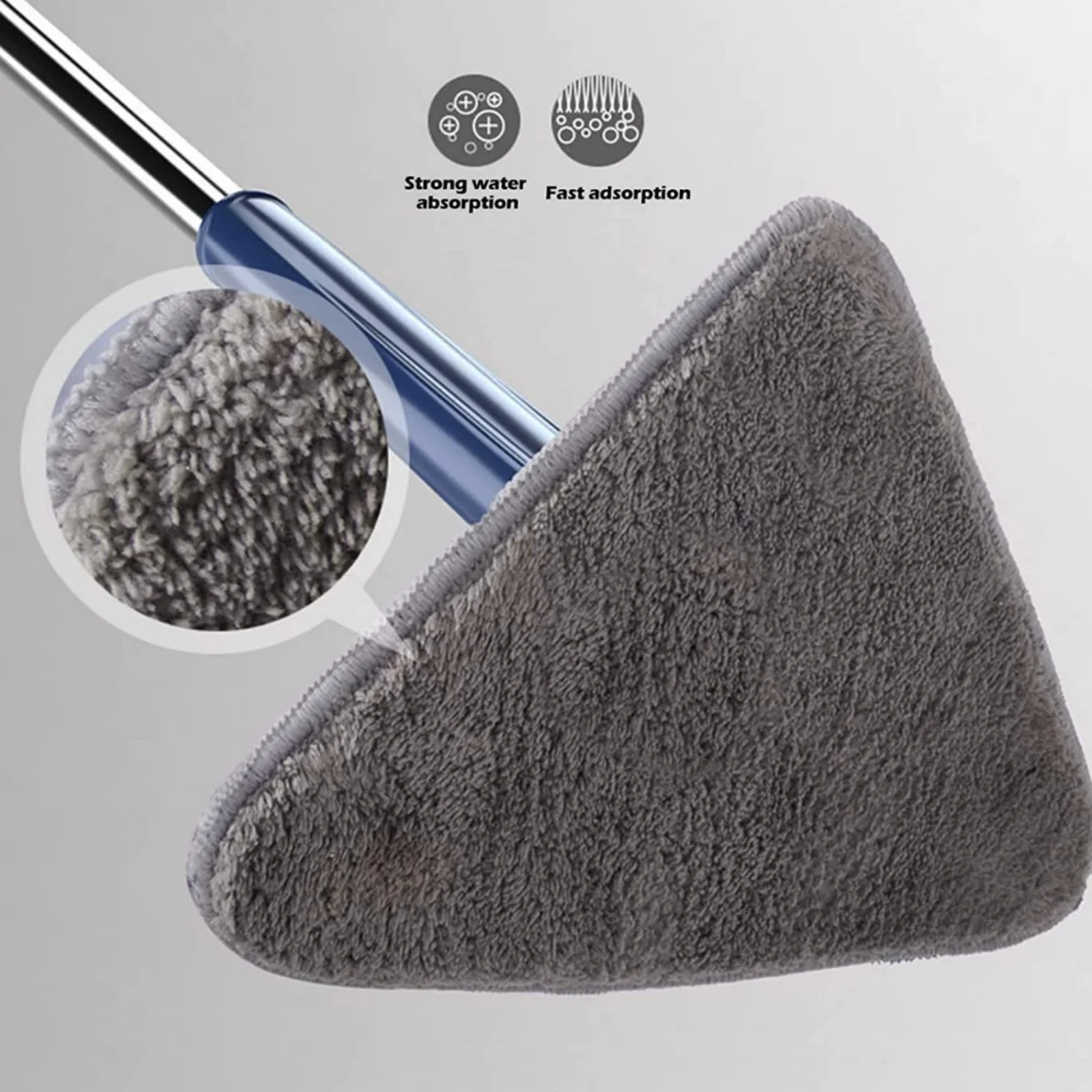 Earnmore Trójkątny mop czyszczący o 360 stopni, trójkątny mop teleskopowy, obrotowy, regulowany, wielofunkcyjny, automatyczny mop do wyciskania (niebieski + 6 padów)