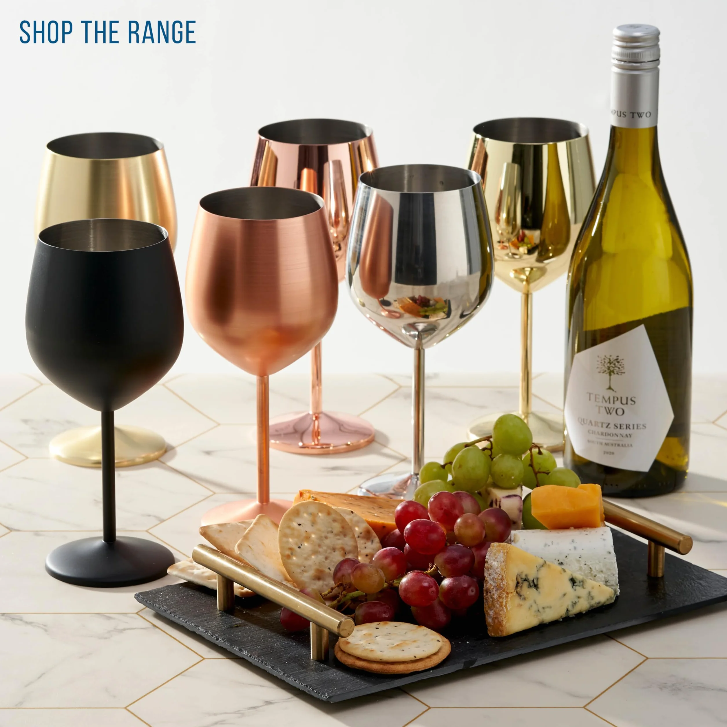Oak & Steel - 2 złote matowe kieliszki do wina, 550 ml - Stal nierdzewna - Niezniszczalny szklany zestaw upominkowy do domowego baru, ślubu, rocznicy, przyjęcia urodzinowego, na zewnątrz i kieliszki