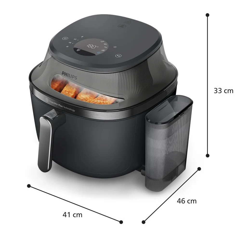 Philips Ovi z parą - Steamfry, Gotowanie na parze i Airfry - 21 sposobów gotowania; Pojemność 7,2 l, Technologia RapidAir, Okienko, Powłoka ceramiczna, Automat. czyszczenie parą (NA540/00)