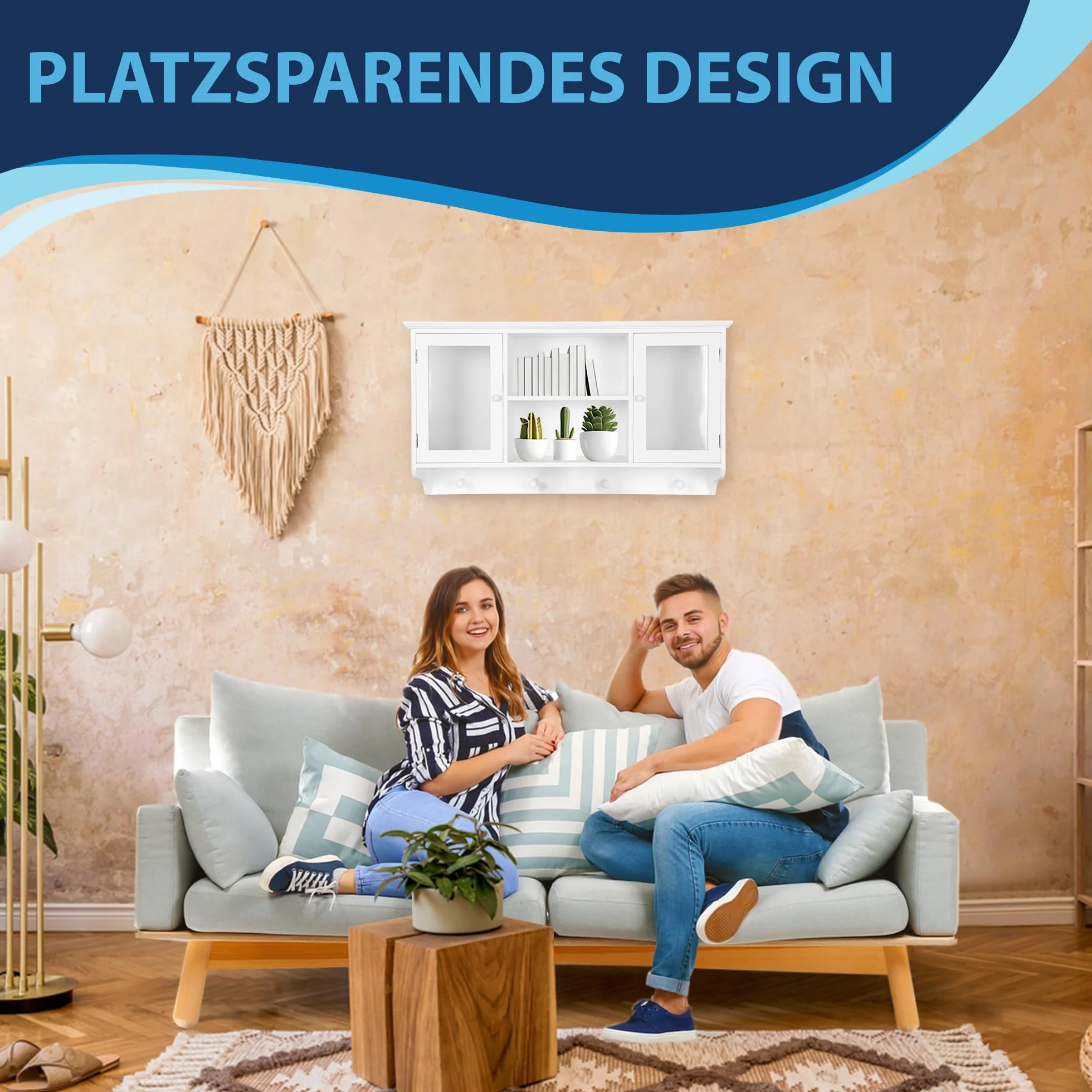 DRULINE Mała szafka wisząca, szafka ścienna, witryna, szafka kuchenna, szafka łazienkowa, białe drewno, akryl, (szer. x wys. x głęb.) ok. 60 x 34 x 15 cm