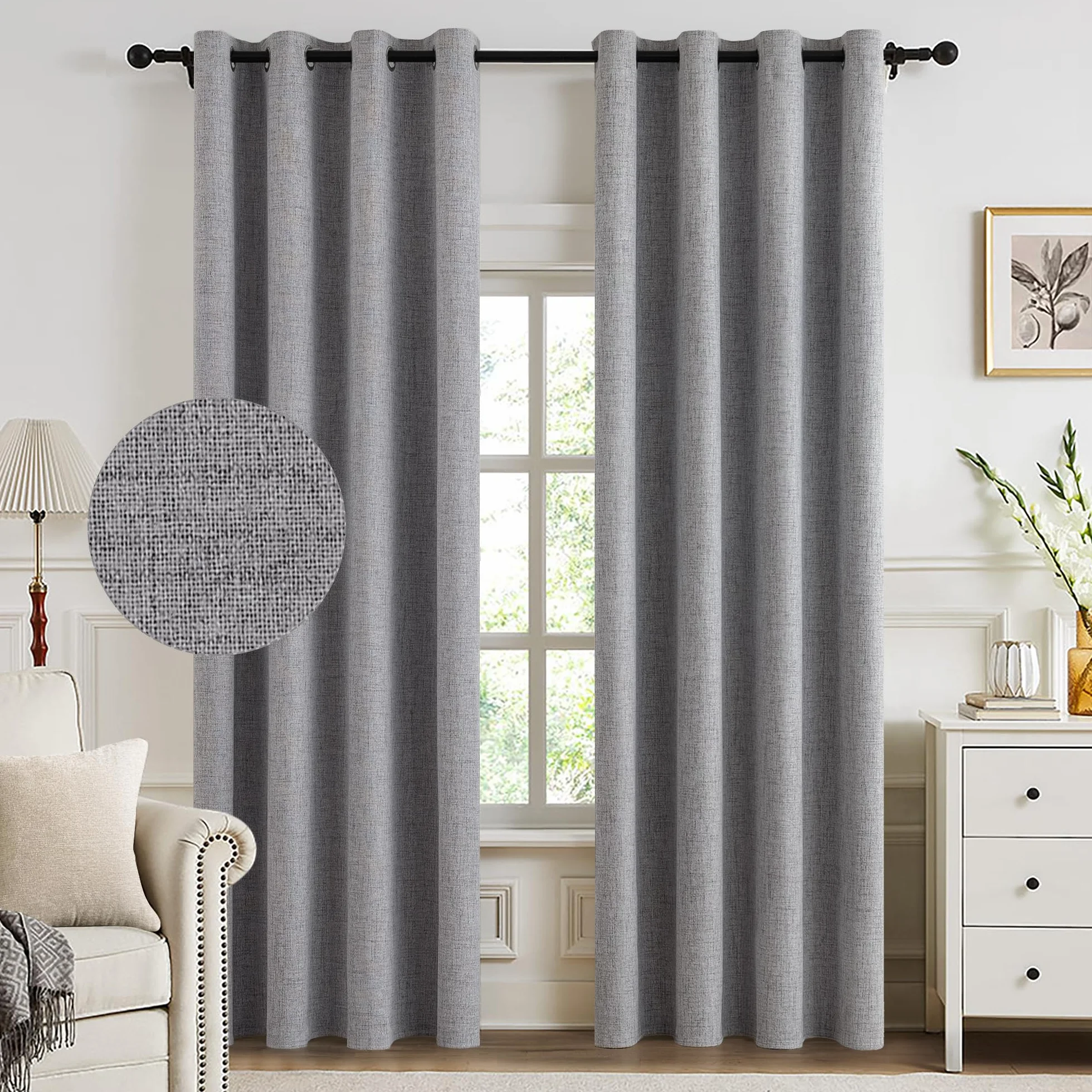 MIULEE imitacja lnu, zestaw 2 szt., 245 x 140 cm, jasnoszare, zasłony nieprzezroczyste z przelotkami, zasłony termiczne, zasłony chroniące przed zimnem do salonu i sypialni, termoizolacyjne