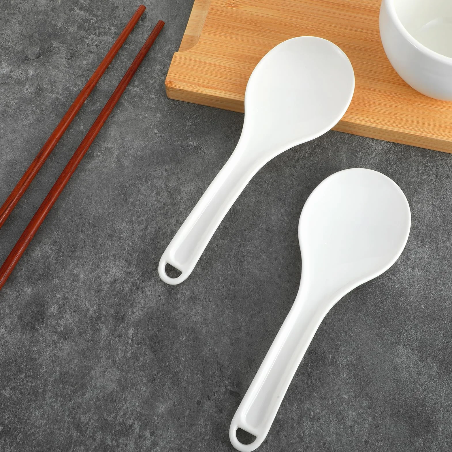 Mabor 2 szt. Łyżka do serwowania ryżu plastikowa nieprzywierająca łopatka do ryżu biała łyżka do gotowania szpatułka 19,5 cm do kuchni restauracji przybory kuchenne