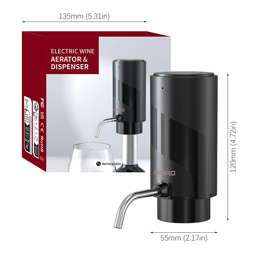 AIKARO - Elektryczny Aerator do Wina Rozlewacz Ładowalny Automatyczny Elektroniczny Dekanter