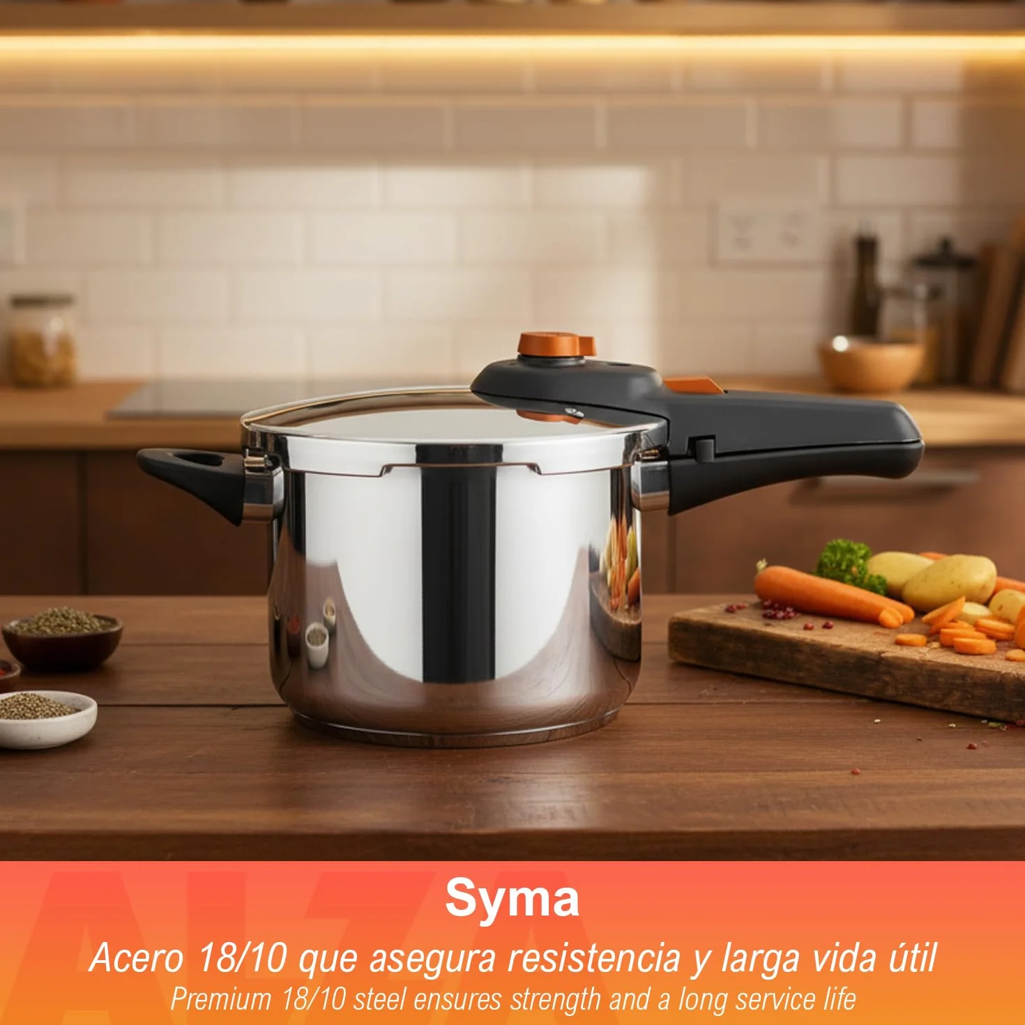 Alza Syma 4+6L szybkowar ekspresowy Duplex, stal nierdzewna 18/10, 5 systemów bezpieczeństwa, wszystkie rodzaje kuchenek, indukcja, oszczędność energii