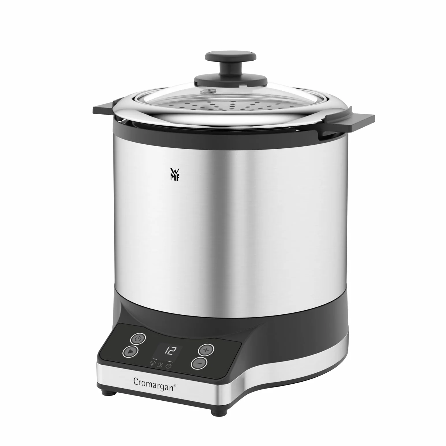 WMF Küchenminis szybkowar do ryżu 220 W, z pudełkiem na lunch to-go, Damfgarer, zajmuje mało miejsca, garnek wewnętrzny z pokrywką To-Go 1 l, szybkowar do ryżu mini cromargan matowy