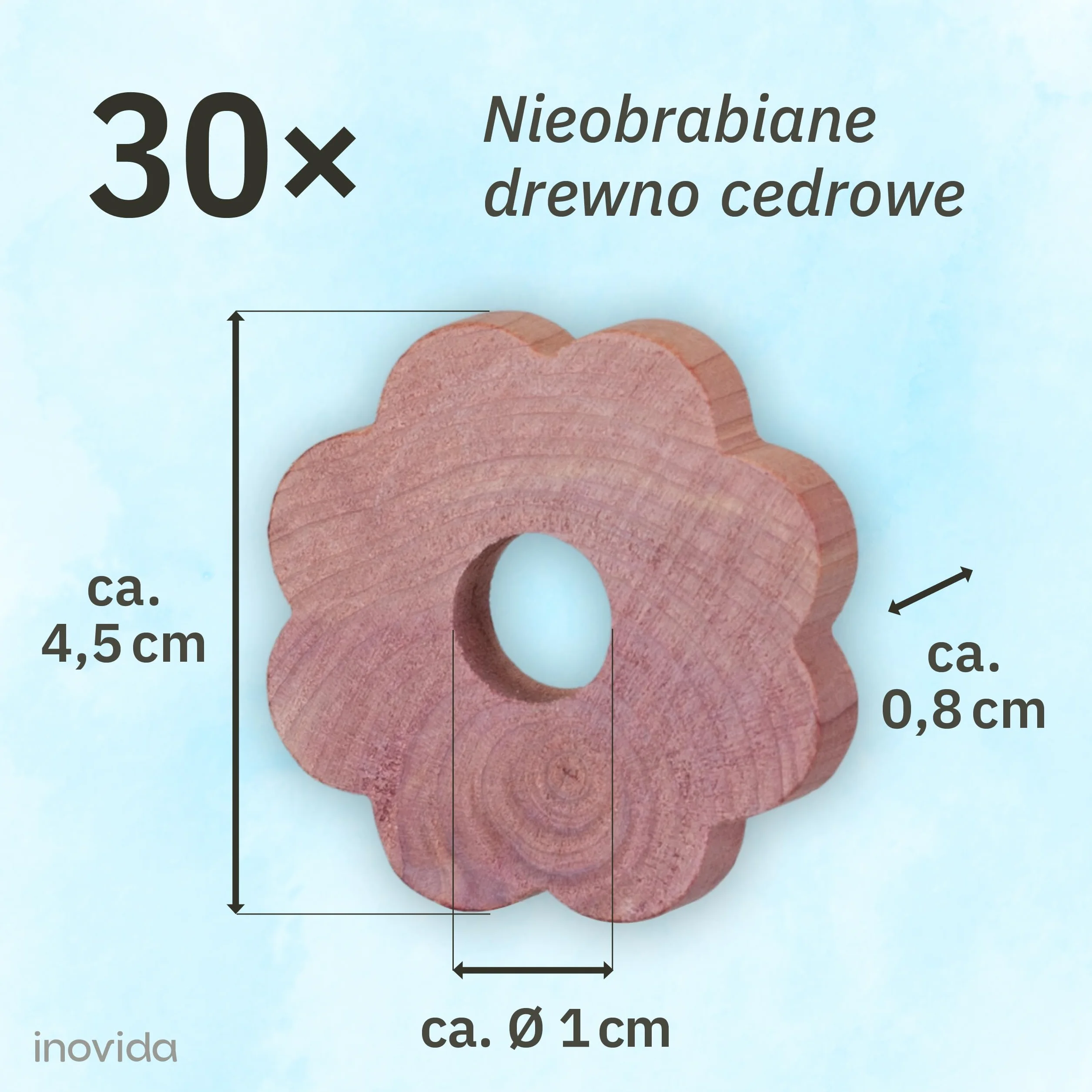 Inovida Pierścienie z drewna cedrowego: 30 kwiatów cedrowych premium przeciwko molom odzieżowym – dekoracyjna, naturalna ochrona przed molami w szafie na ubrania – naturalna pułapka na mole, 30