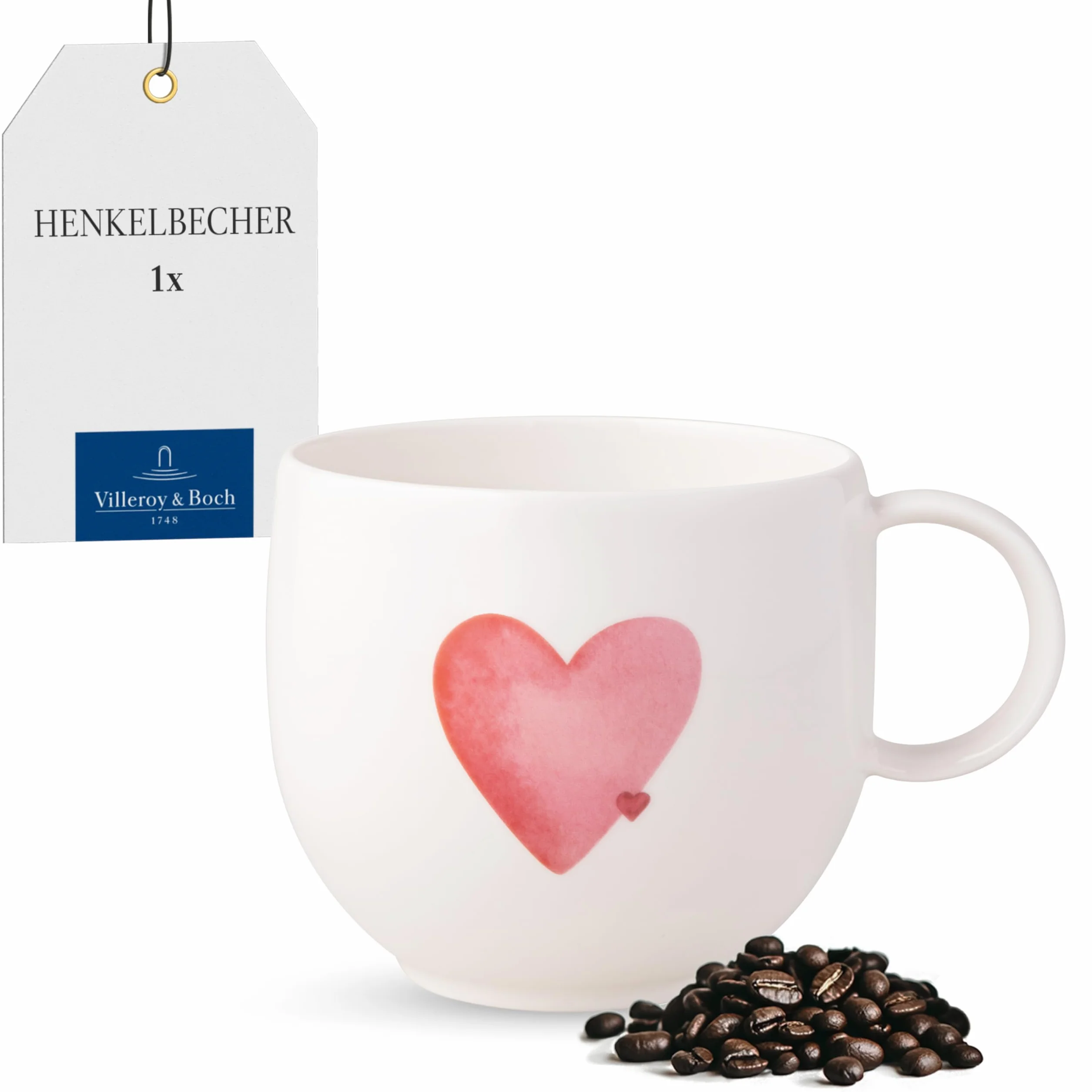 Villeroy & Boch – With Love kubek z uchem Sending Love, porcelana Premium, prezent, filiżanka do kawy, kubek, można myć w zmywarce i używać w kuchence mikrofalowej