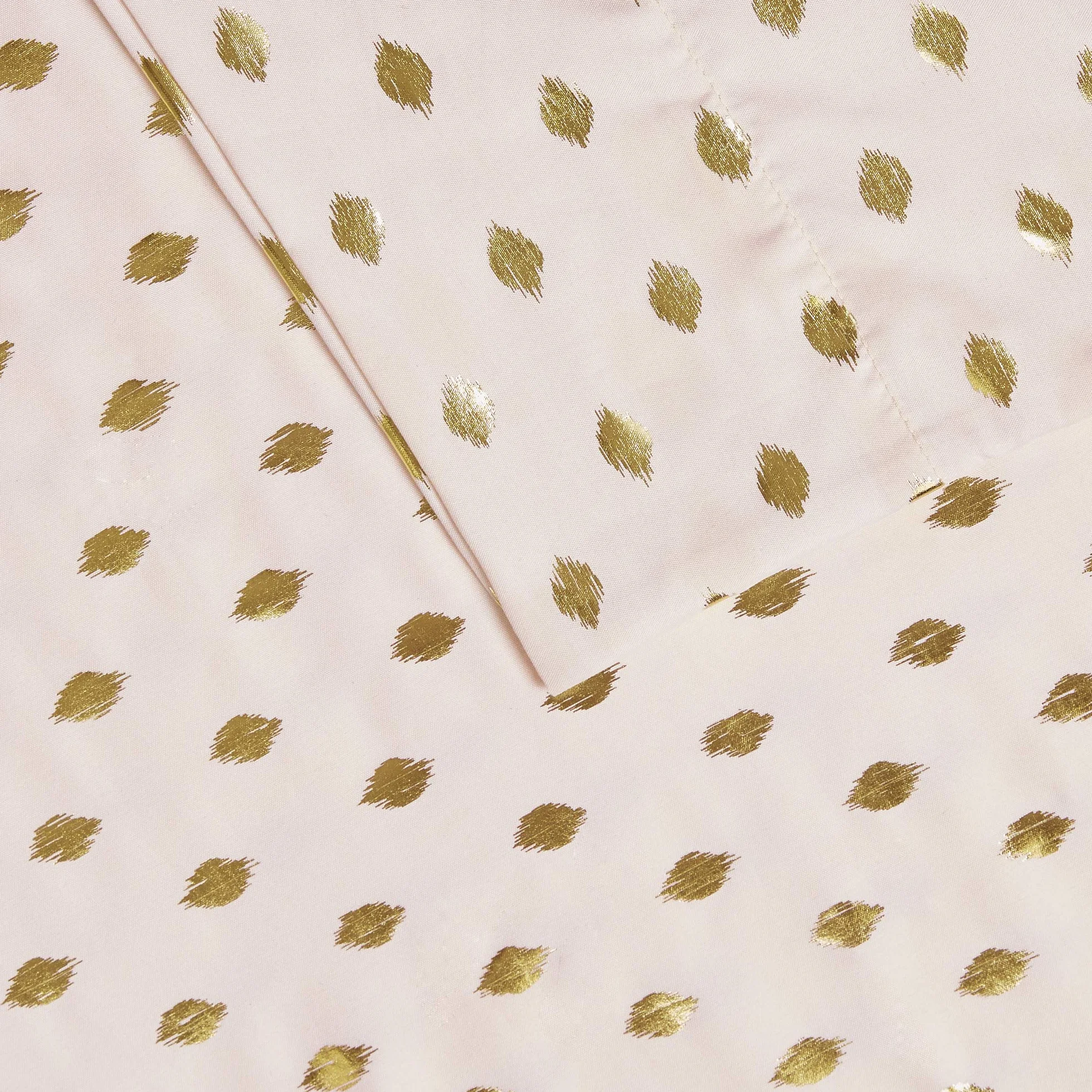 Intelligent Design Microfiber Cozy Bed Sheet Set, Modern All Season Bedding & Pillowcases, Premium 14" Elastic Pocket Fits up to 16" Mattress, Queen Blush/Gold Metallic Dot 4 Piece