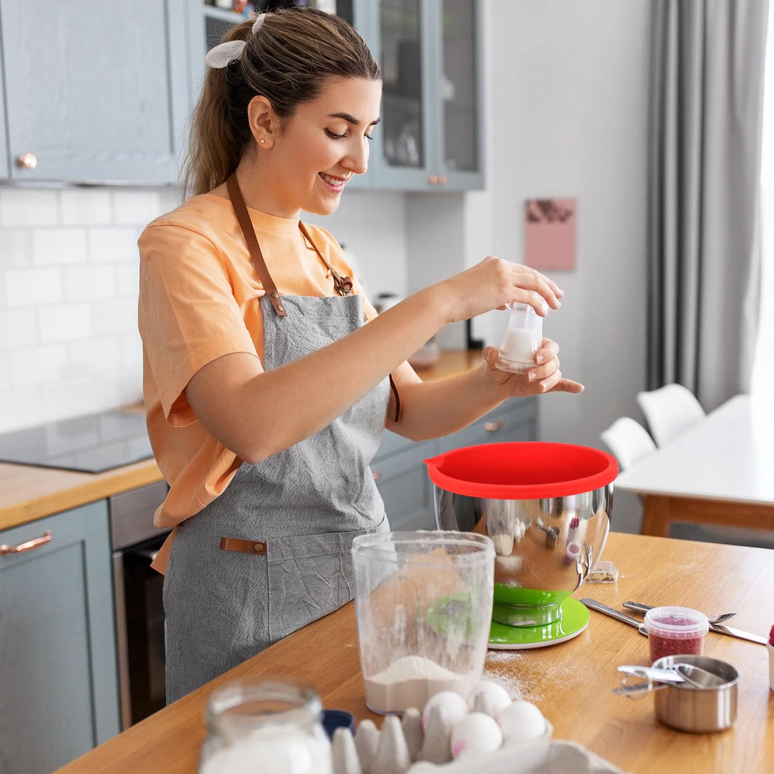 Wkładki Silikonowe dla KitchenAid Przechylna Głowa 5 Qt Mikser Stołowy, Wkład Silikonowa Miska z Pokrywą Zamienną Praktyczne Akcesoria Miksera (Czerwony)