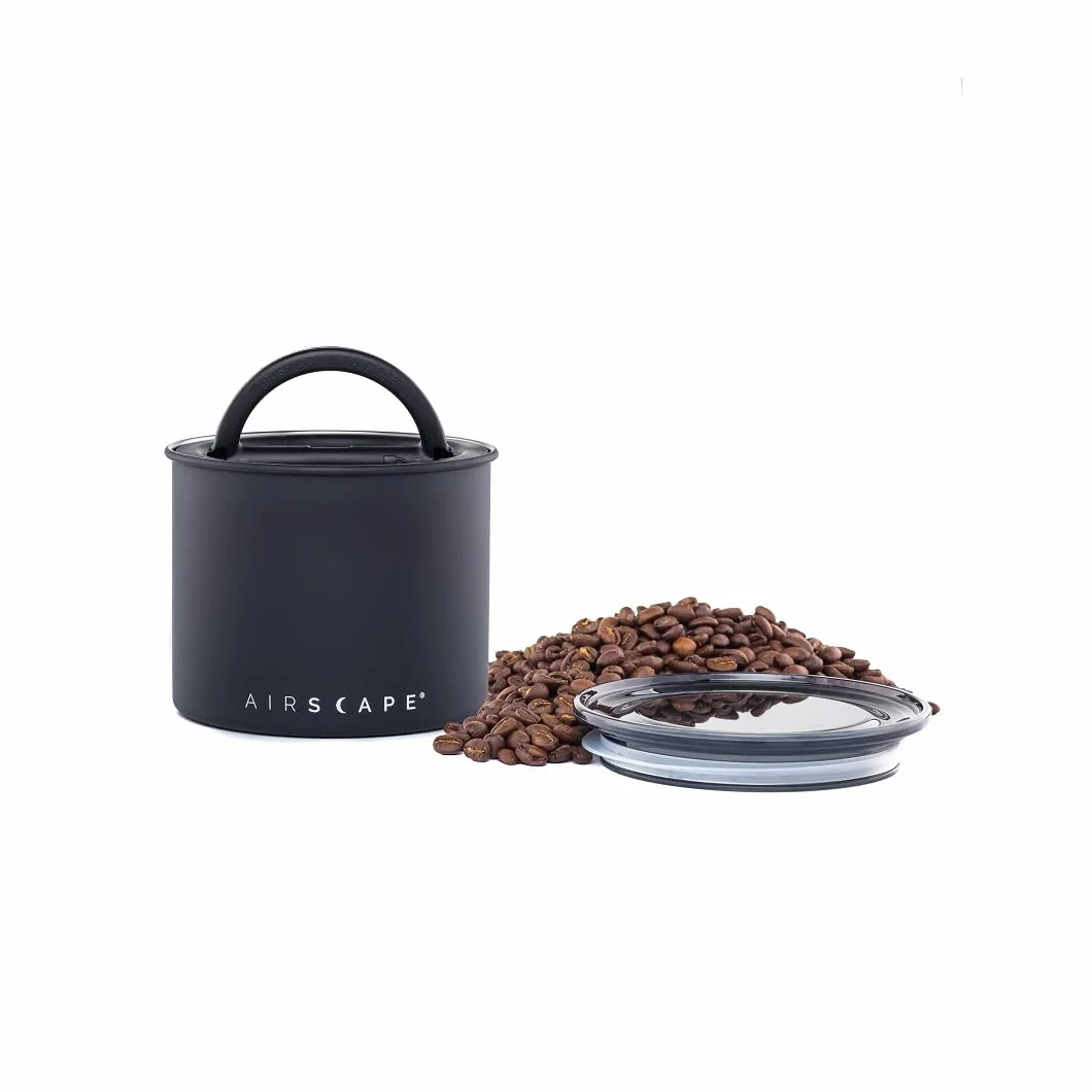 Whew Airscape Kaffee und Lebensmittel Vorratsdose - Patentierter luftdichter Deckel bewahren Lebensmittel Frische mit Zwei-Wege-C02 Ventil, Edelstahl Lebensmittelbehälter, Klein, Matte Black