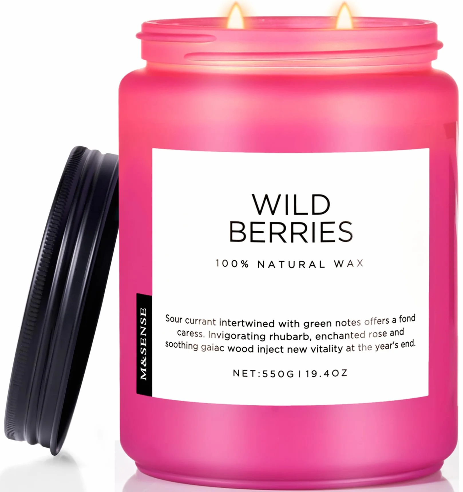Świeca zapachowa M&SENSE Wild Berry 550 g, naturalny nietoksyczny wosk sojowy, czas palenia 110 godzin