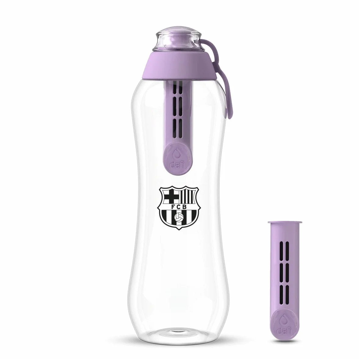 DAFI SOFT butelka filtrująca 500 ml Jagodowa FC Barcelona z 2 filtrami węglowymi - limitowana edycja z herbem klubu i naklejkami piłkarzy - idealna do szkoły, pracy, na siłownię i trening