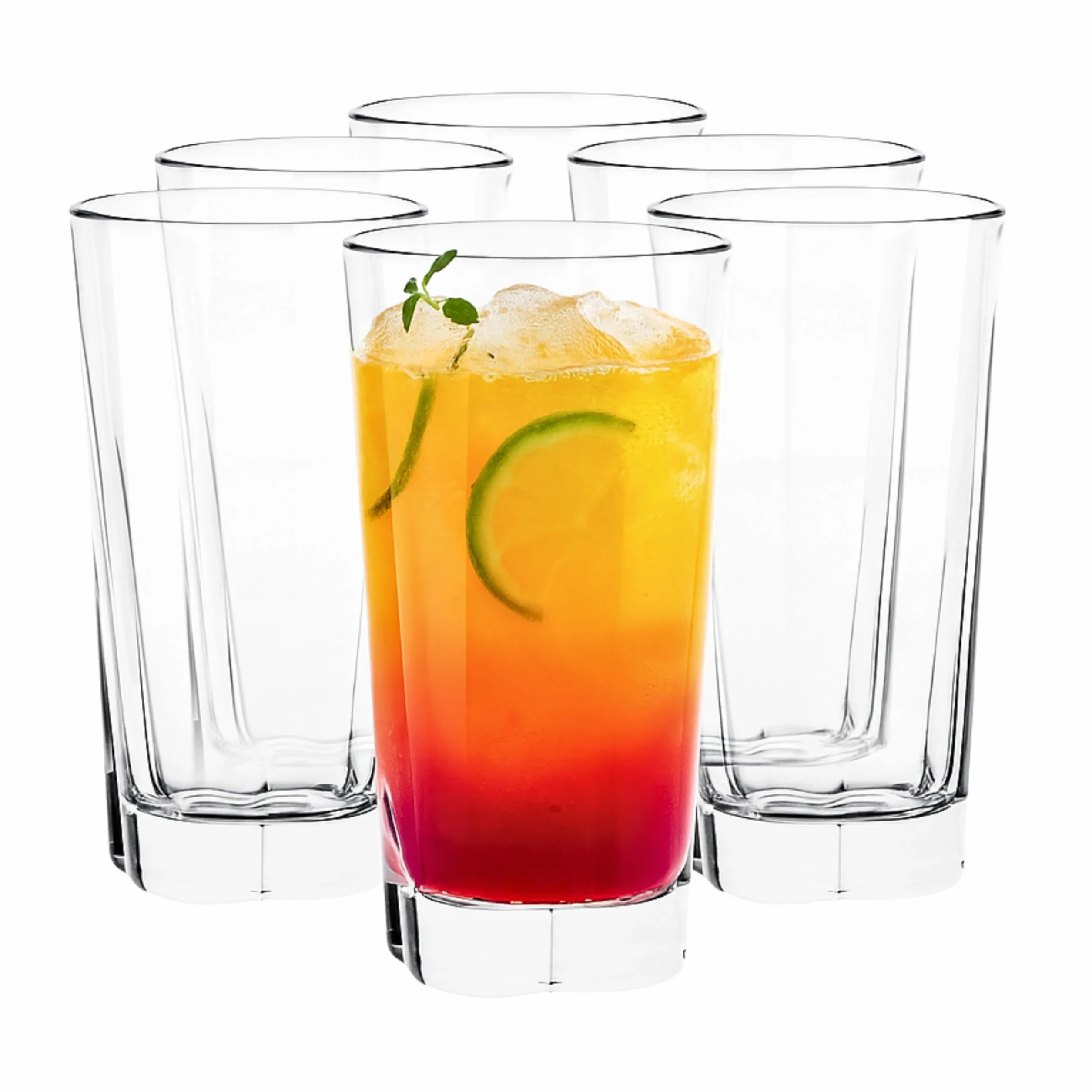 TREND FOR HOME Szklanki Wysokie Szklanki Long Drink Uniwersalne do Drinków Napojów Wody Szkło Przeźroczyste, Komplet Szklanek do Long Drinków, Kolekcja Elin, 300 ML, 6 Sztuk