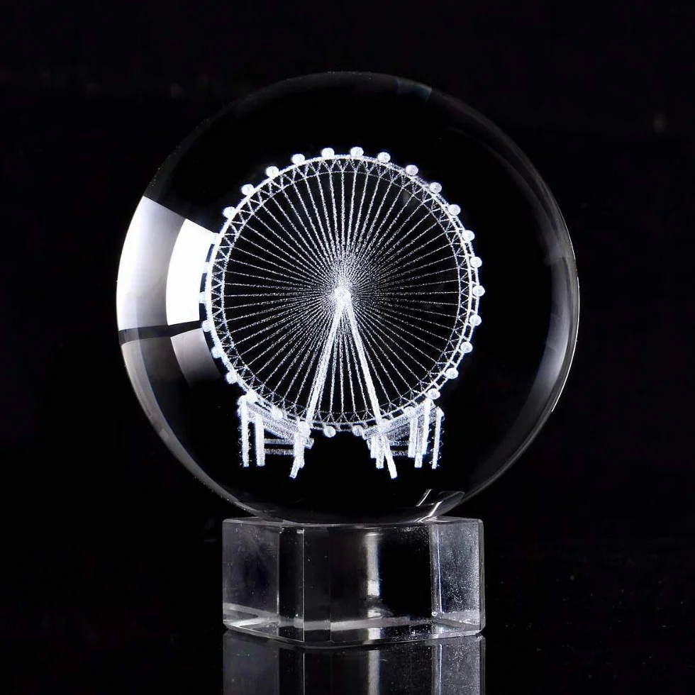 Kryształowa kula 60/80mm 3D grawerowany laserowo diabelski młyn Kryształowa kula 3D miniaturowy model Kula Szklana kula Ozdoba Akcesoria do dekoracji domu Prezenty Wróżenie Kula Czary Spoglądająca k