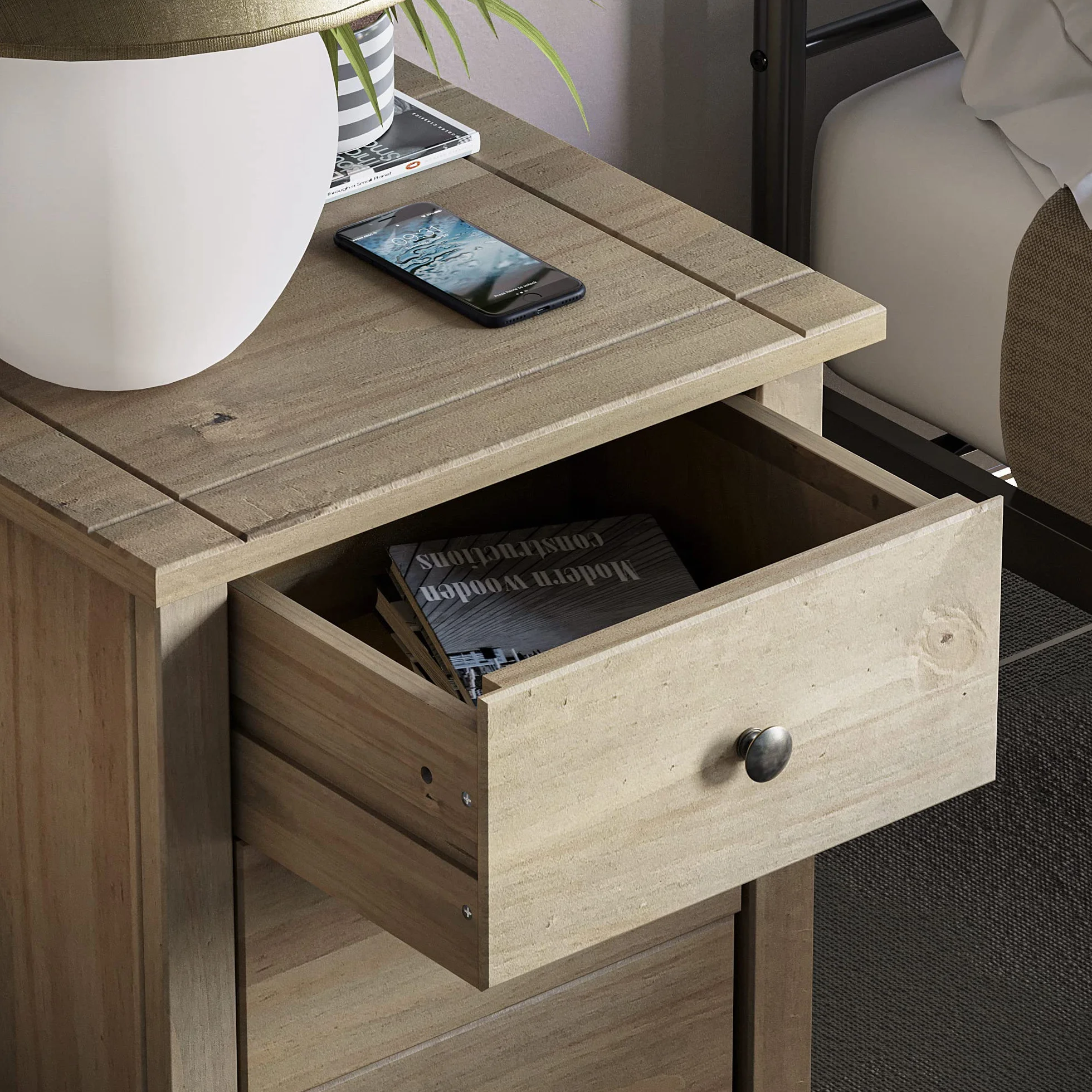 Vida Designs Panama Szafka nocna z 3 szufladami, naturalny dąb