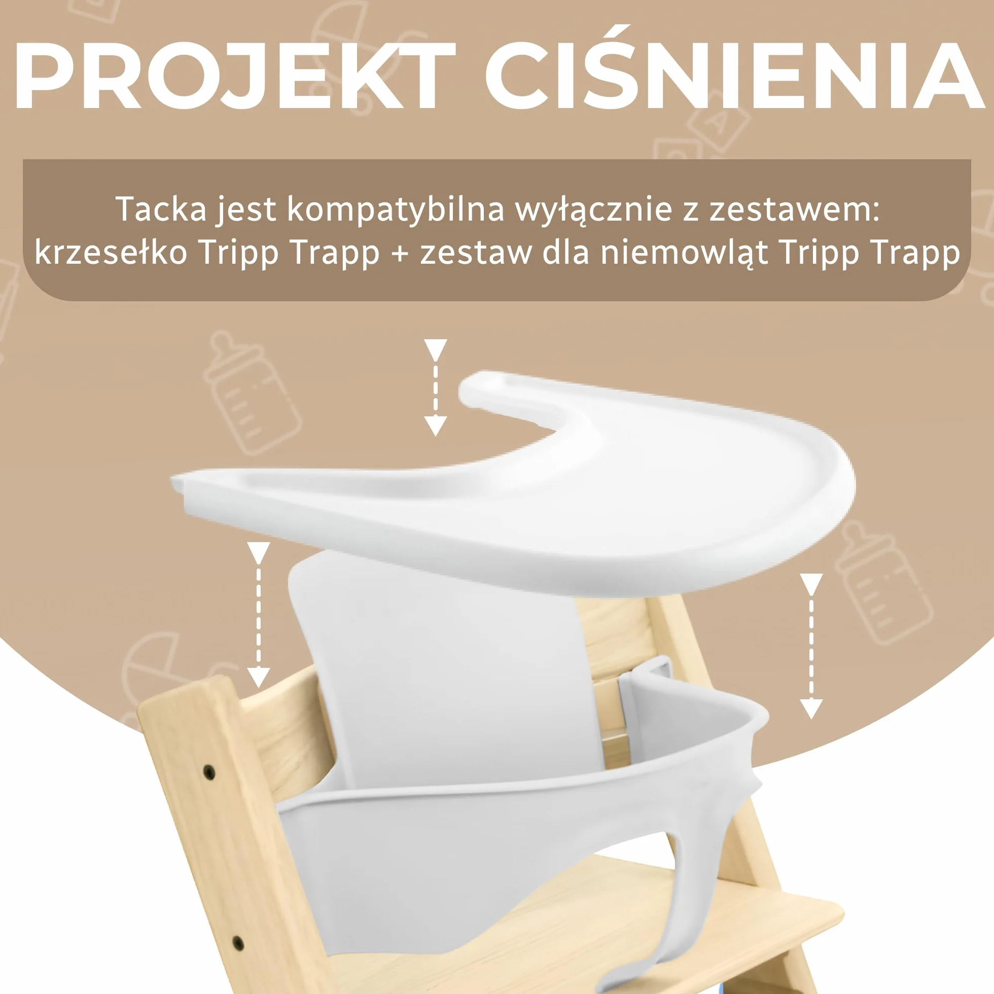 Stół do wysokiego krzesła kompatybilny z krzesłem Stokke Tripp Trapp z wydajną, gładką powierzchnią ssącą, ergonomiczną, łukowatą konstrukcją, błyszcząco-białym, nie zawiera BPA, łatwy montaż
