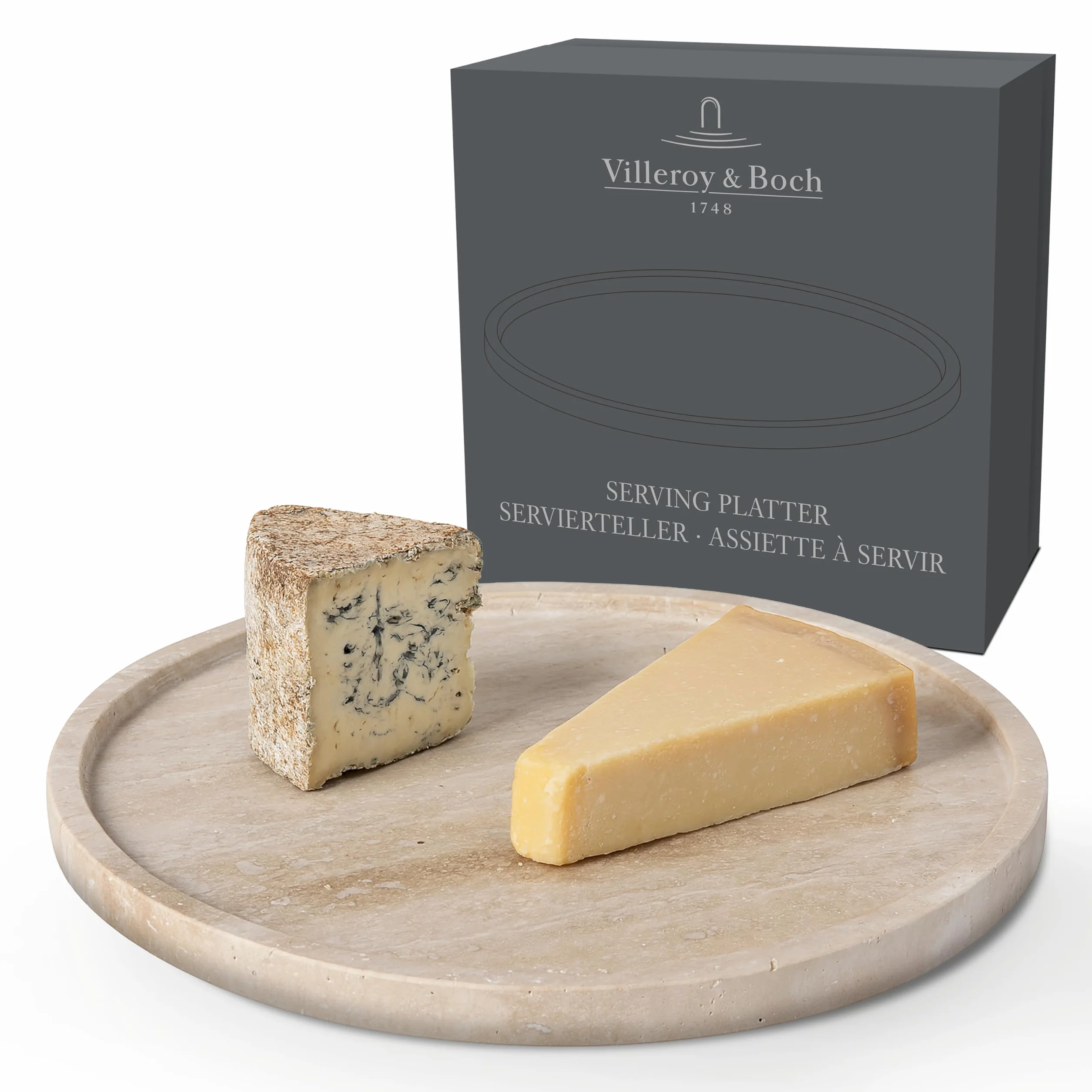 Villeroy & Boch – Manufacture Travertine talerz do serwowania, praca ręczna, elegancki talerz do serwowania z naturalnego kamienia w odcieniach piasku, talerz kamień, naczynia, trawertyn