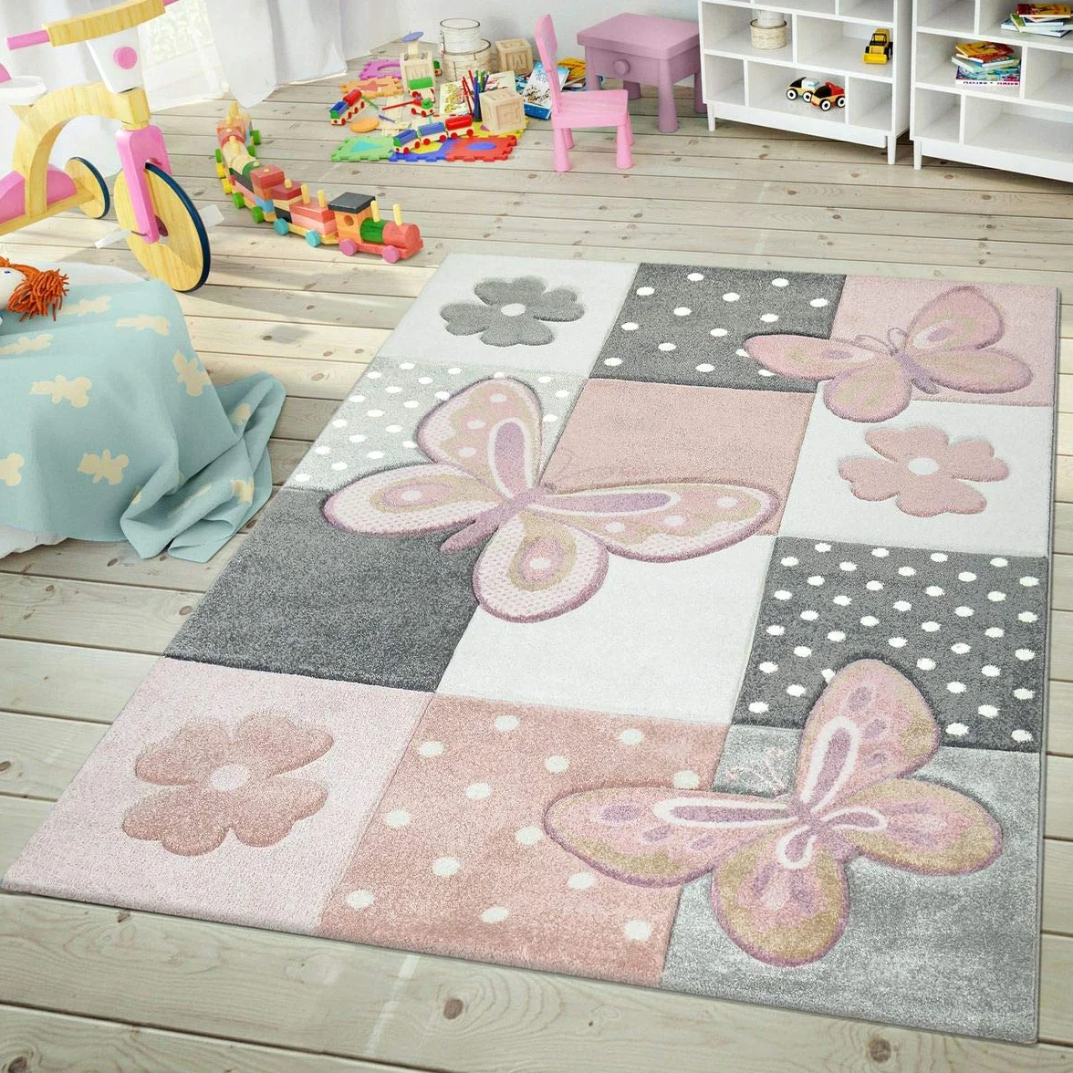 TT Home Dywan Dzieciêcy Wyciête Kontury Efekt 3D Geometryczny Wzór W Kratê Kolorowy, Kolor:Wielokolorowy, Rozmiar:140x200 cm