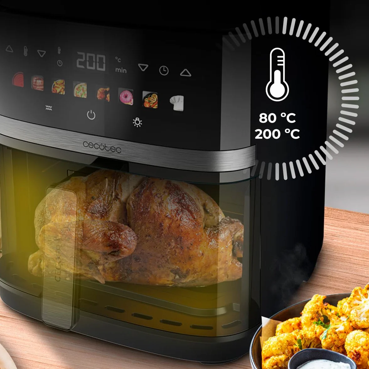 Cecotec Frytkownica powietrzna 8 litrów, frytkownica powietrzna Cecofry&Grill Duoheat 8000, 2200 W, podwójna wytrzymałość, dietetyczna i cyfrowa, okno, regulowana temperatura 80-200 °C, 8 menu