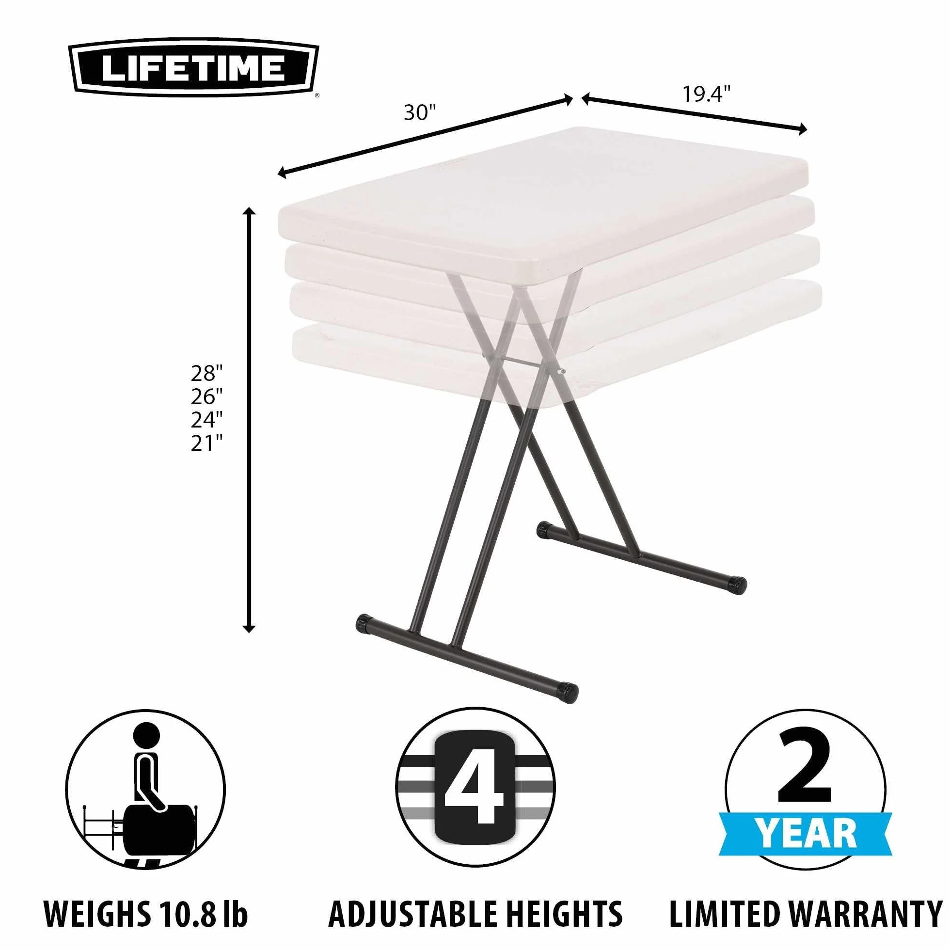 LIFETIME Stolik osobisty o regulowanej wysokości 76 cm, migdałowy