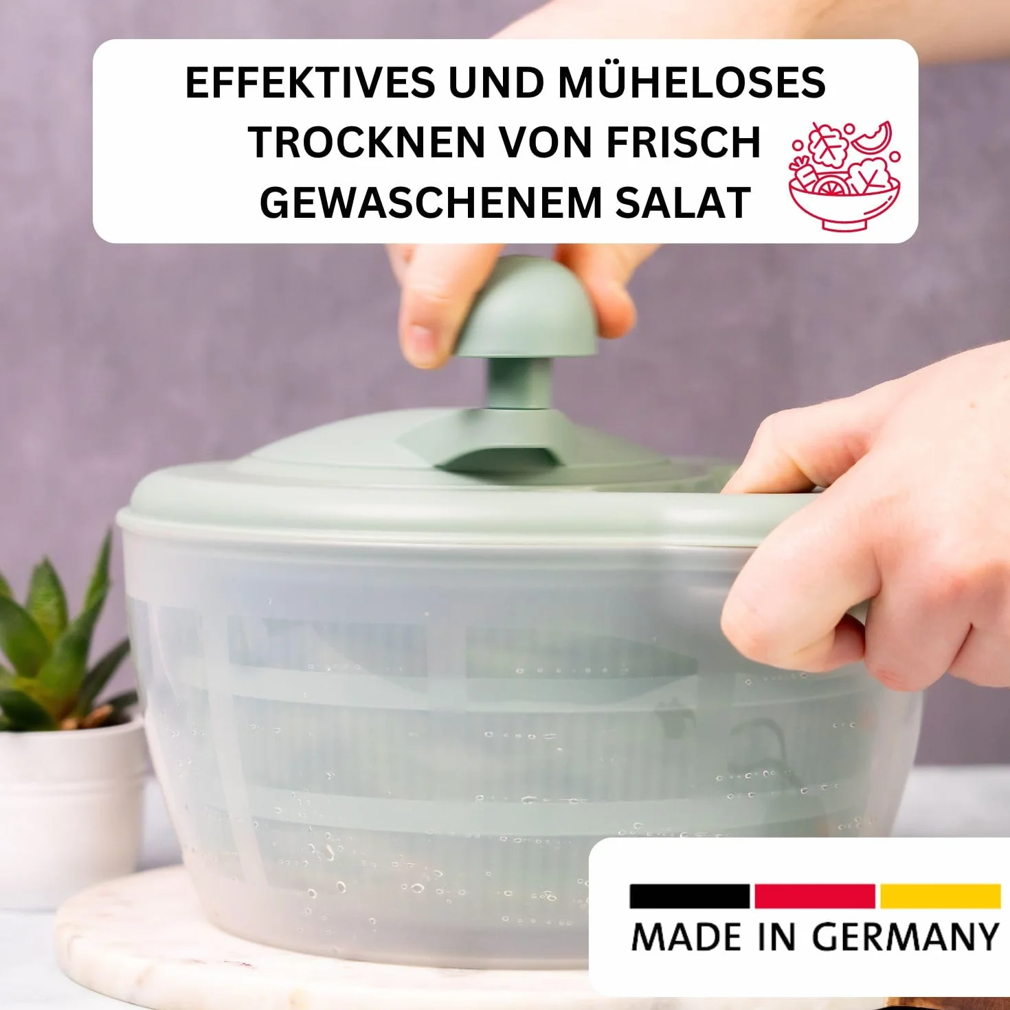 Westmark Wirówka do Sałaty, Pojemność 5 Litrów, Ø 26 cm, Tworzywo Sztuczne, Bpa-Free, Fortuna, Kolor Przezroczysty, Zielony, 2432224M