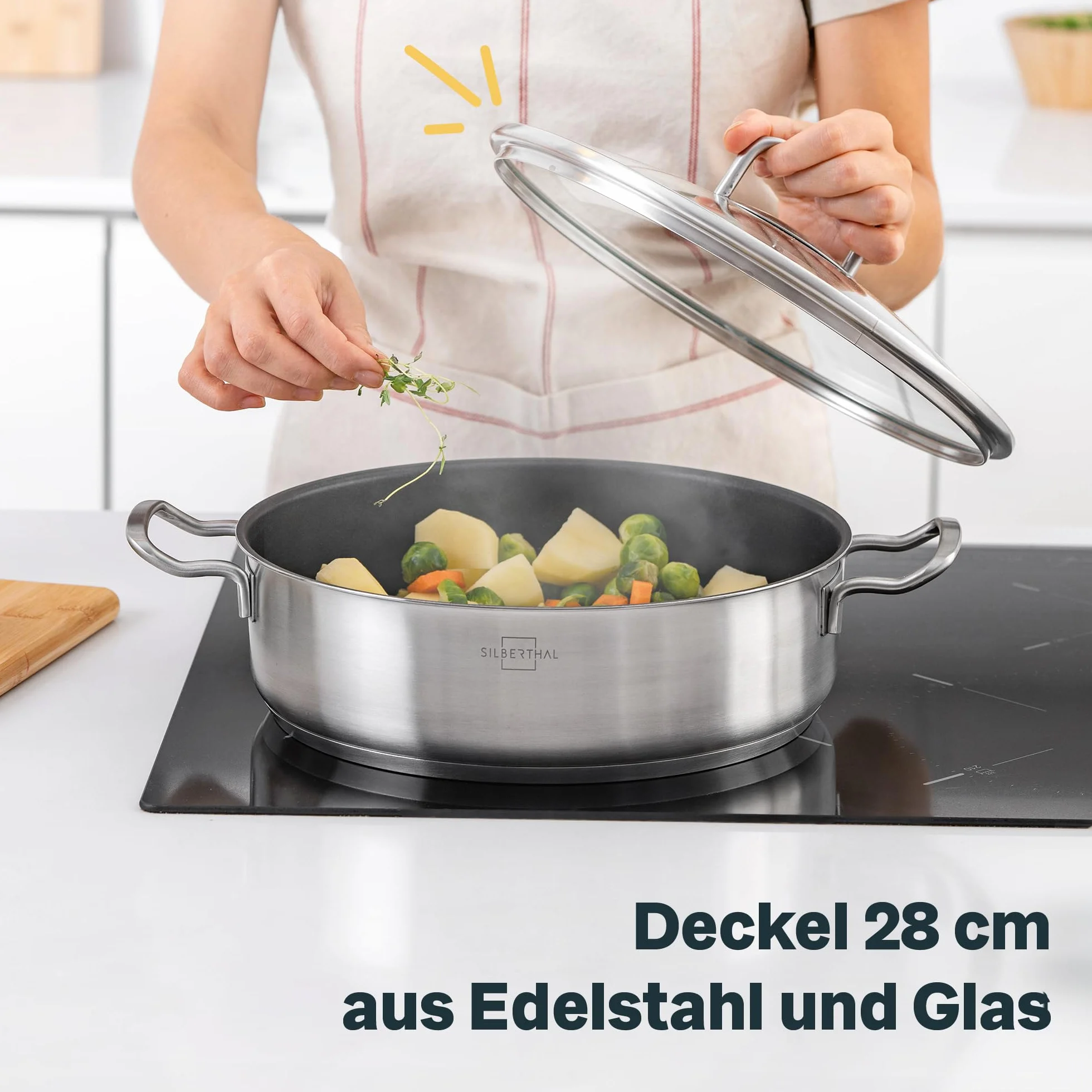 SILBERTHAL Pokrywa patelni 28 cm – uniwersalne zastosowanie – szkło, stal szlachetna – pokrywka do patelni, patelni do serwowania lub wok